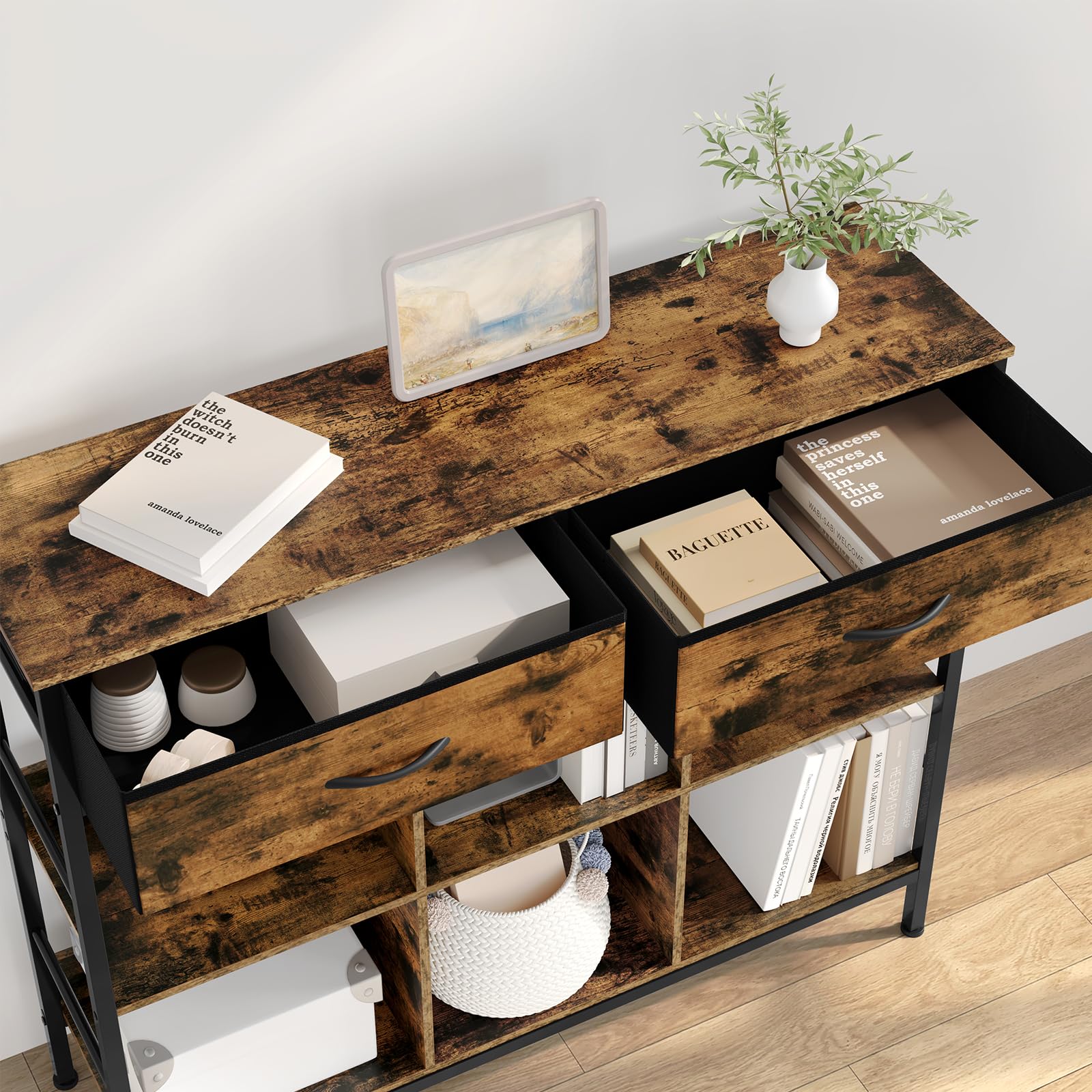 Libreria Con 2 Cassetti E 6 Ripiani | Scaffale In Metallo E Legno | Per Camera, Studio, Soggiorno - Foto 4