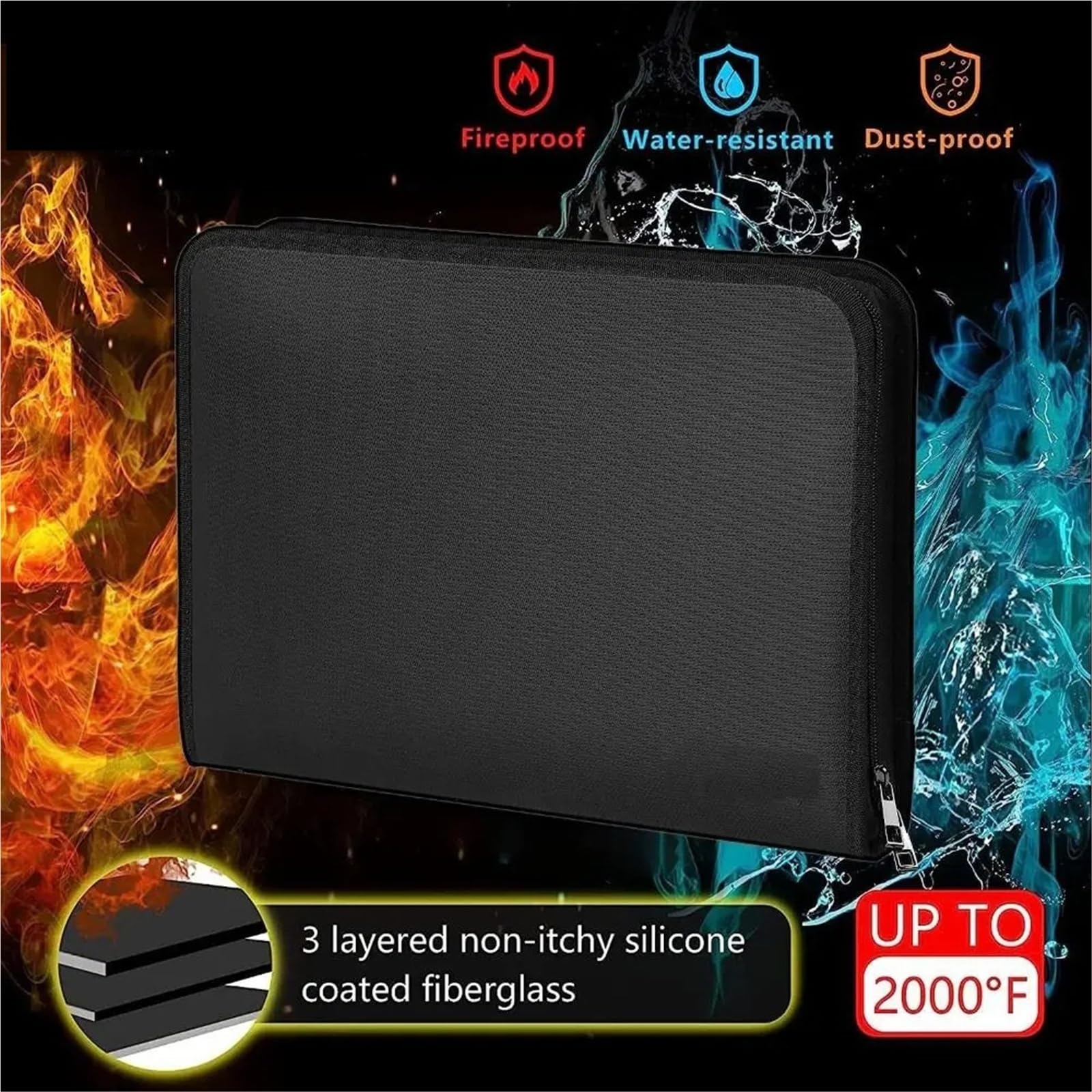 Porta Documenti Fireproof Accordion File Organizer | 13-Pocket Expanding Document Bag with Zipper and Labels, Portable(Black)