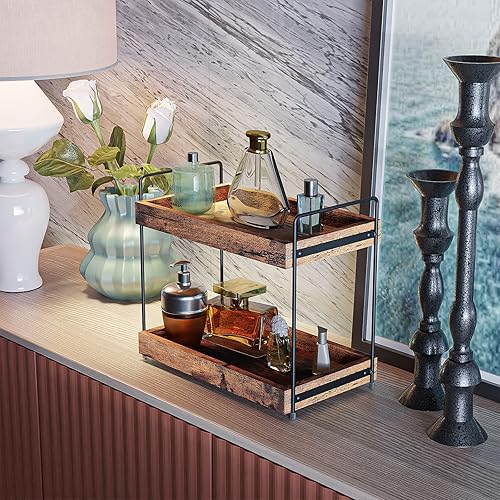 Miniatura 5 de SANRETAHO Organizador de mostrador de baño de 2 niveles, estante de almacenamiento de maquillaje cosmético, organizador de estación de café, estante