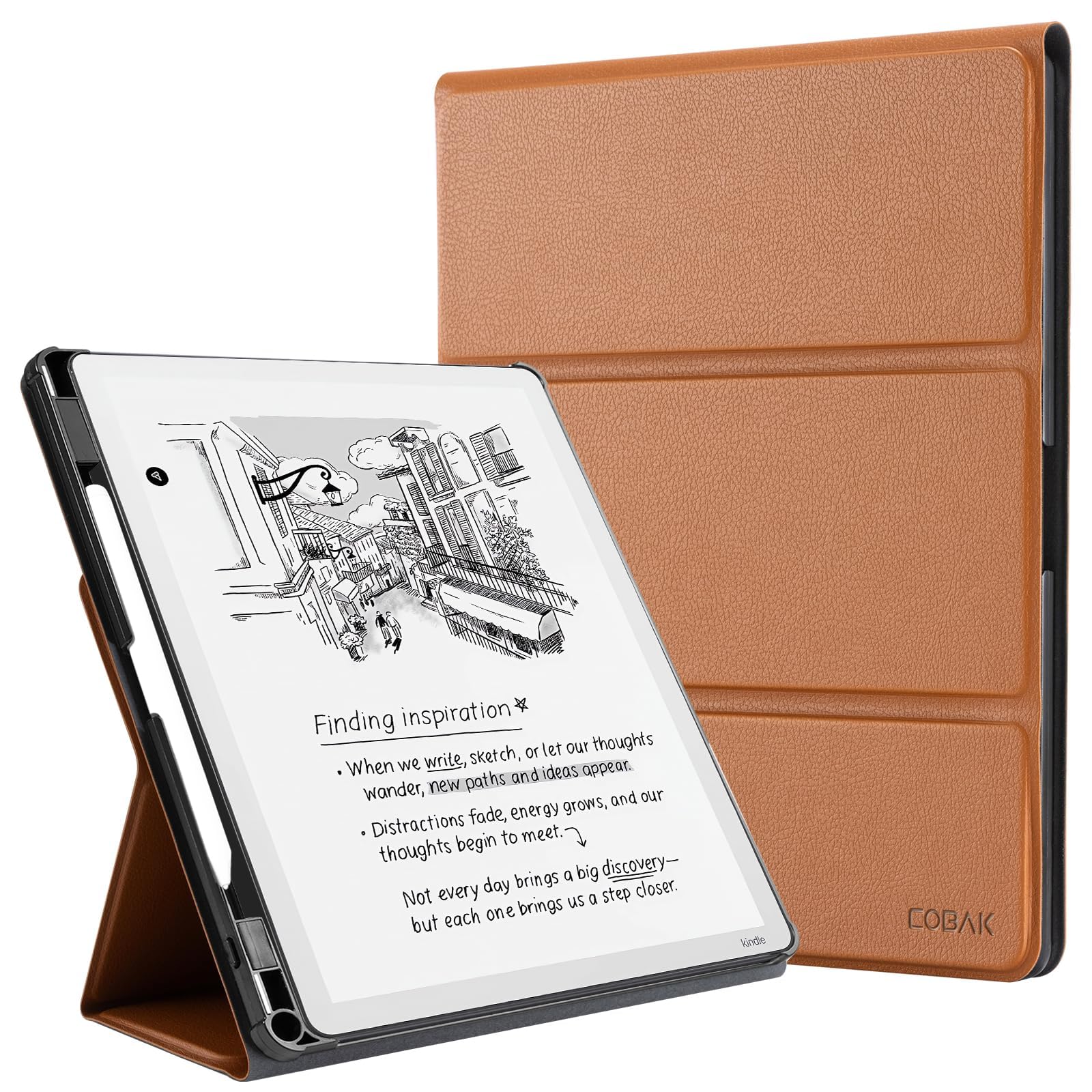 CoBak Case for 11" Kindle Scribe 3rd Generation 2025, Kindle Scribe Colorsoft with Two Viewing Angles - All New PU Leather Cover with Auto Sleep Wake, Pen Holder. Brown