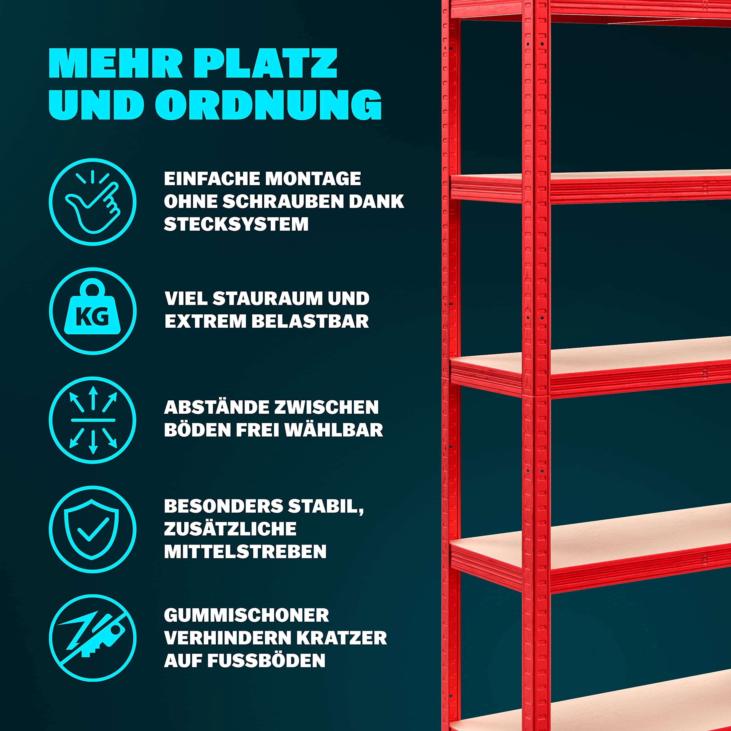Monzana® 2X Schwerlastregal 180x90x40cm 875kg rot 5 MDF-Platten Lagerregal Kellerregal Steckregal Werkstattregal