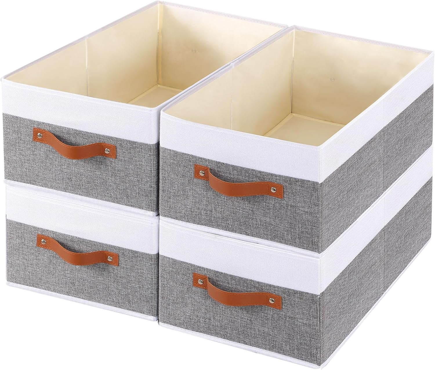 Clothing Storage Bins, Clothes Boxes with Handles, Baskets for Organizing, Fabric bins for Shelves, 13 × 9.1 × 5.5 inch, 4 Pack, White and Grey