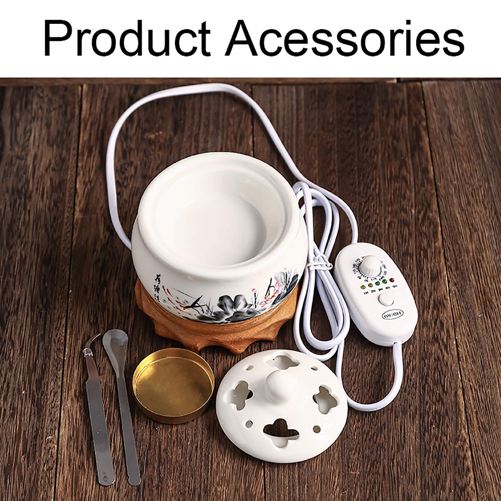 Feelme Diffusore Elettronico di Aromi in Ceramica con Regolazione della Temperatura del Bruciatore di Incenso Elettrico, con Base in Legno Massello-per La Decorazione Dell'aroma della Casa/Ufficio