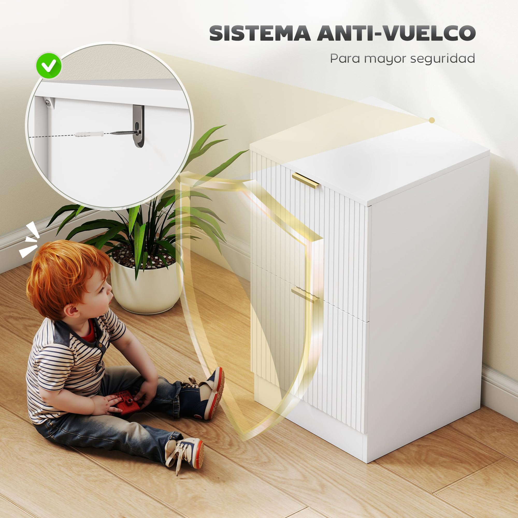 HOMCOM Armoire à tiroirs de Bureau avec 2 tiroirs Armoire à tiroirs de Bureau avec façades rainurées Classeur pour Format A4 ou Lettre pour 40x40x71 cm Blanc