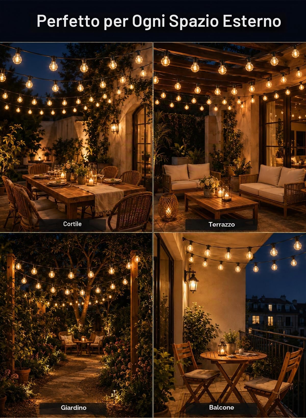 Catena Luci Esterno 45M G40 IP44, 75+2 Lampadine Infrangibili 2700K