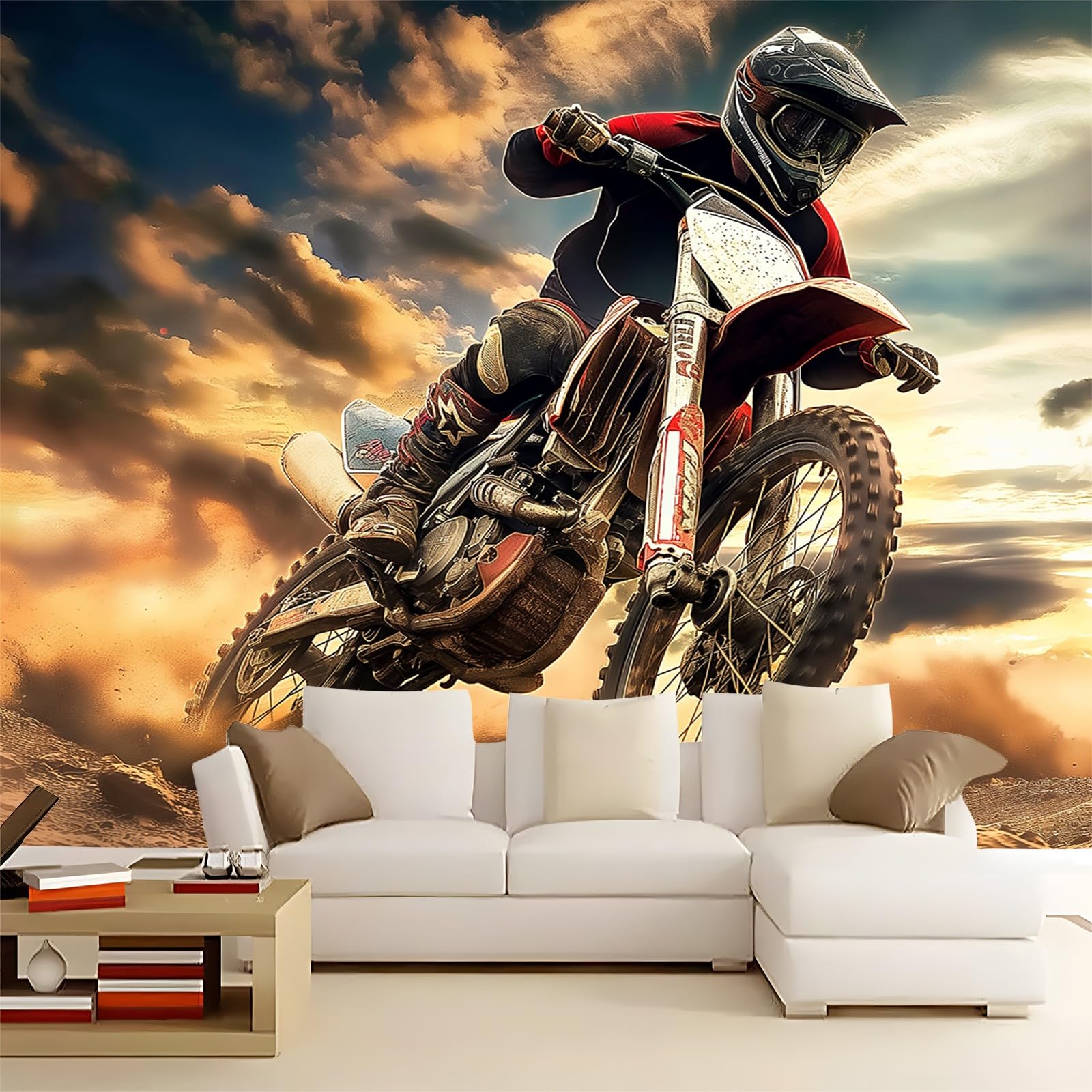Tapeta 350 x 256 cm, tapeta z włókniny, dla motocyklistów, wodoszczelna, folia ochronna na ścianę, do sypialni, salonu, folia meblowa, tapeta ścienna, kolorowa fototapeta, w zestawie z poradnikiem