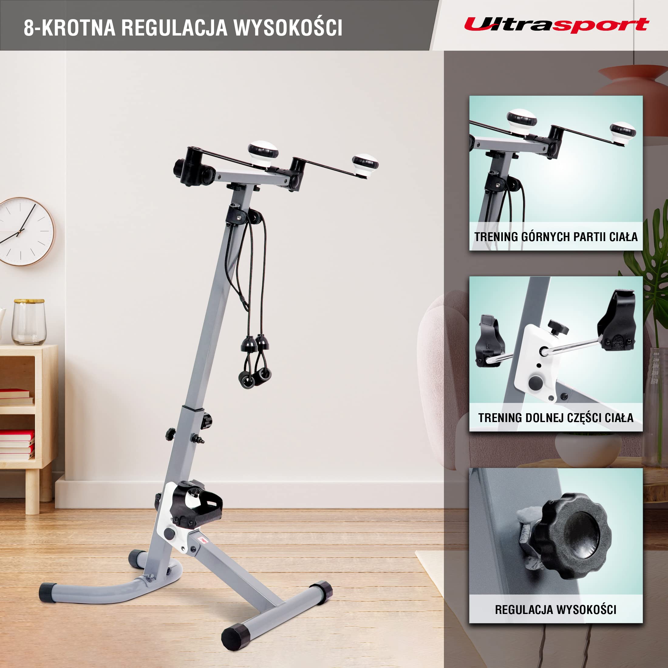 Ultrasport Seniors Fitness, Trenażer domowy, starsza wersja F-Bike, rower stacjonarny, leżący rower treningowy, składany