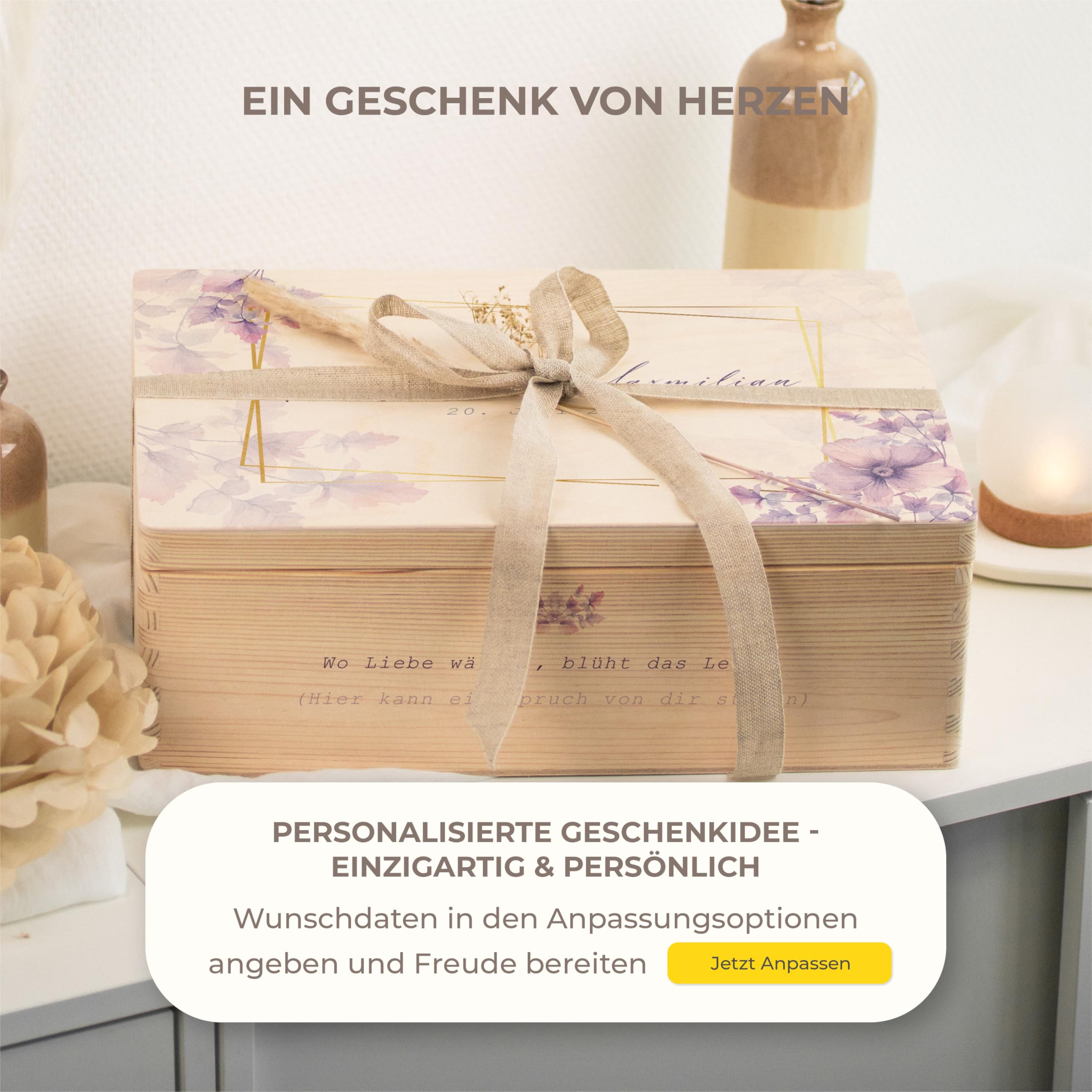 Amari ® Personalisierte Erinnerungsbox aus Holz | Pastellglück | Individuelles Hochzeitsgeschenk Erinnerung Hochzeit Personalisiertes Holzkiste