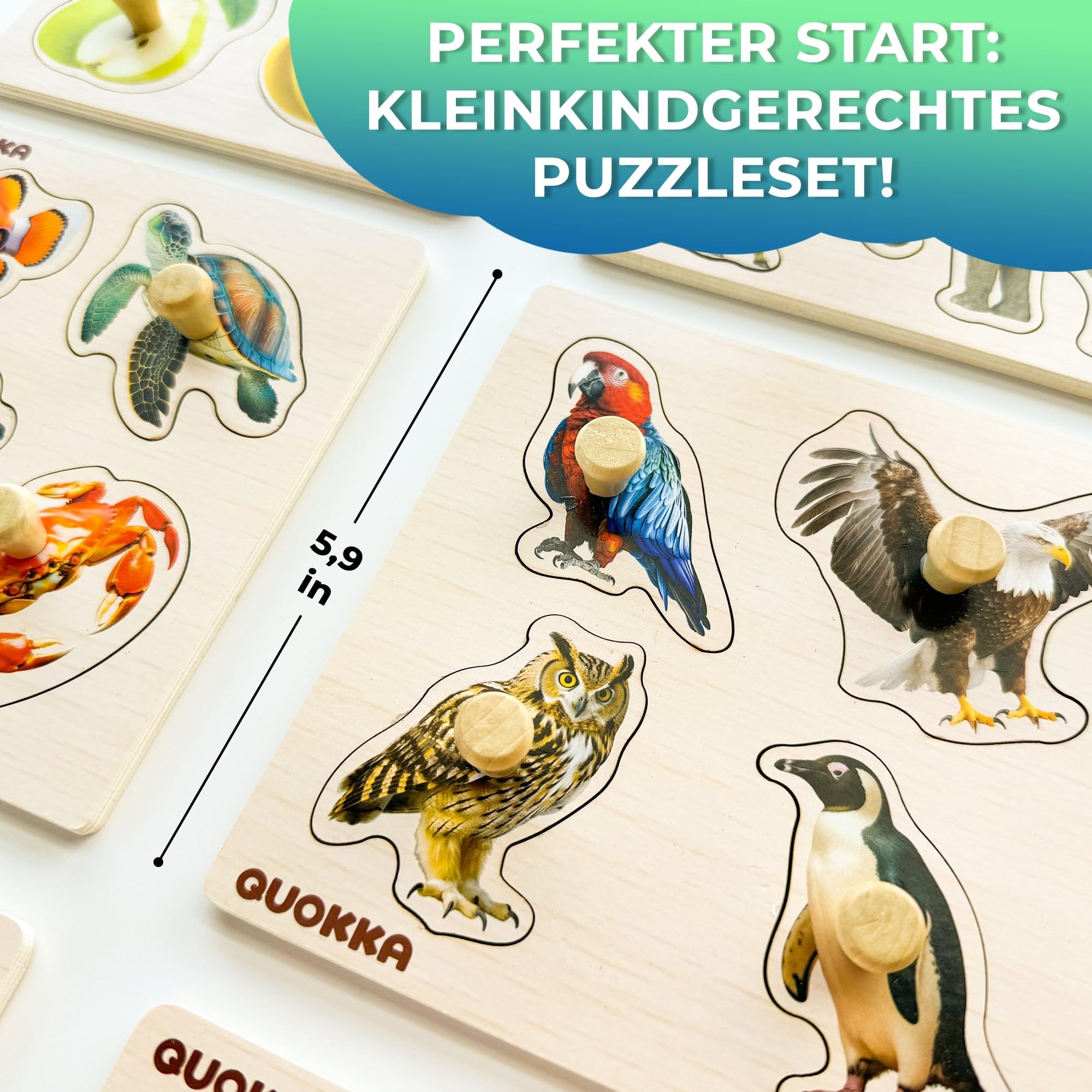 QUOKKA Steckpuzzle Holz ab 1 2 Jahre - 6 Set Spielzeug Puzzle ab 2 3 Jahre - Tiere Lernspiele für Kinder - Geschenk für Baby Mädchen and Junge