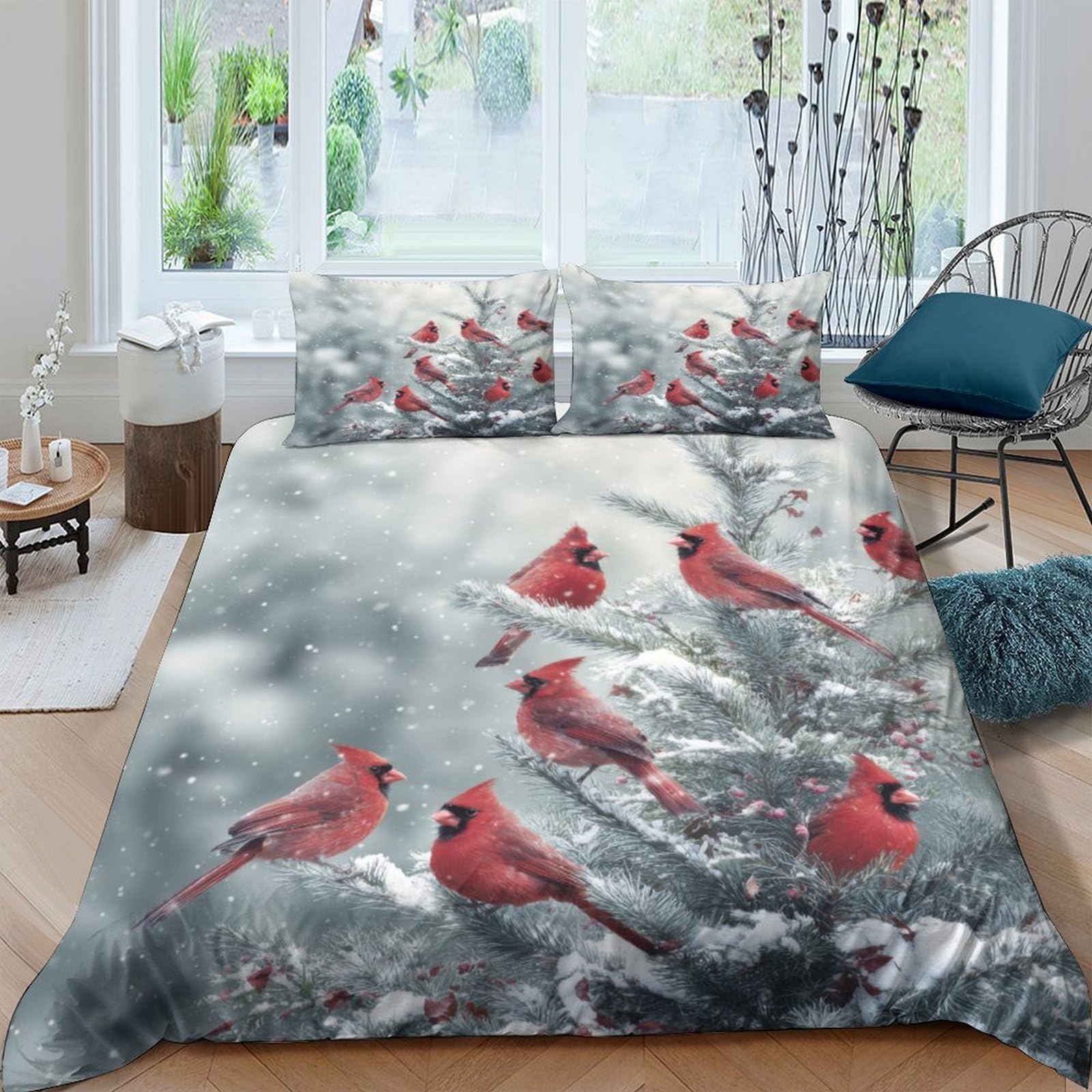Ctjqhvkz Style-4 3D Printed Red Cardinal Birds Fitted Sheet Microfiber Soft Anti-Slip Bed Cover For Bedroom Guestroom Easy Care Decor Single（135X200cm）