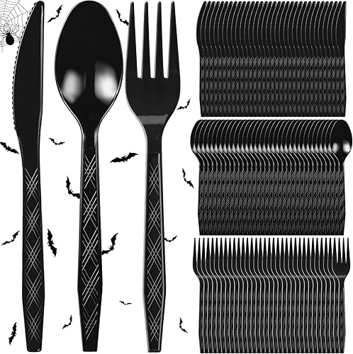 Gerrii Juego de cubiertos de plástico de 150 piezas de cubiertos de plástico desechables, incluye 50 cucharas, 50 tenedores y 50 cuchillos para