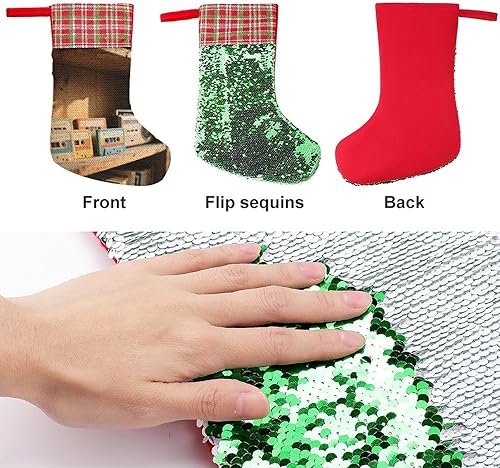 Miniatura 3 de Retro Cassette Tape Christmas Stocking 13.2in, Glitter Sequins Xmas Stocking with Hanging Loop, Fun Gift Bag for Holiday Party Decor, One Size