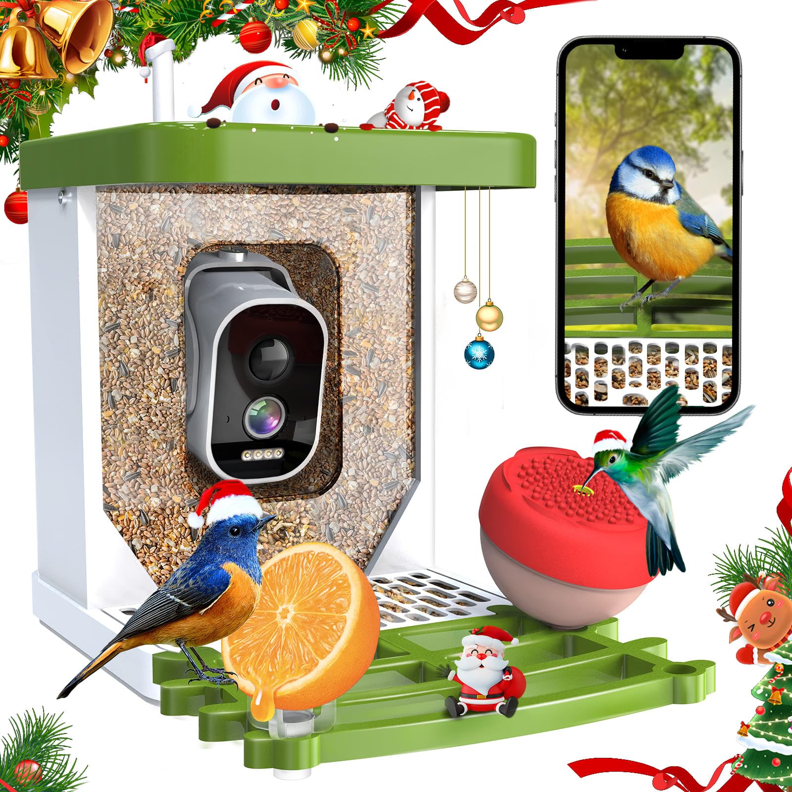 Smart Bird Feeder with Camera,2.5K HD Bird Watching Camera with AI Identify,Auto Capture Birds Videos &amp; Detection,Solar Powered Wireless Birdhouse Cameras for Outdoors,Ideal Gift for Family,Friends