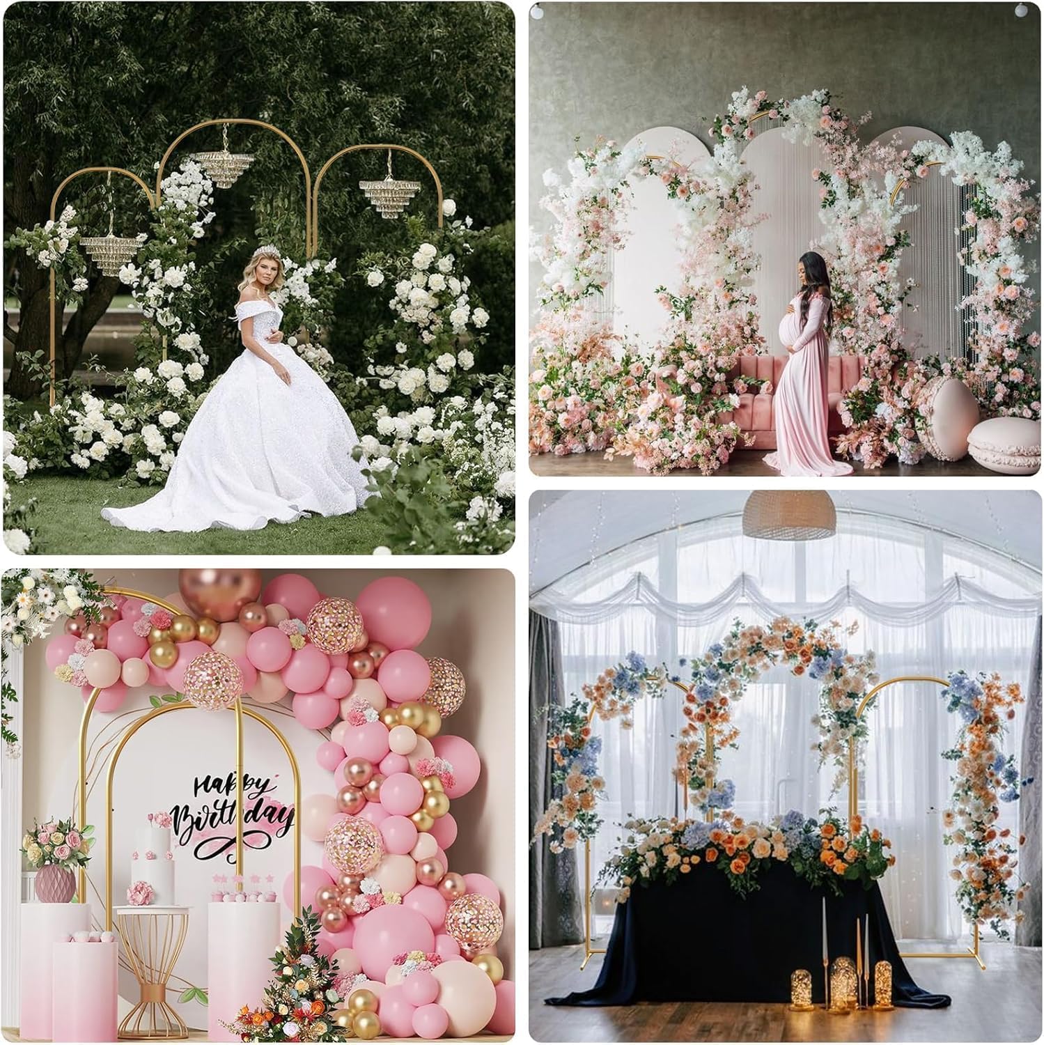 Goldfarbener Metallbogen-Hintergrundständer 7.2FT 6.6FT 5.9FT 3 Stück für Hochzeit
