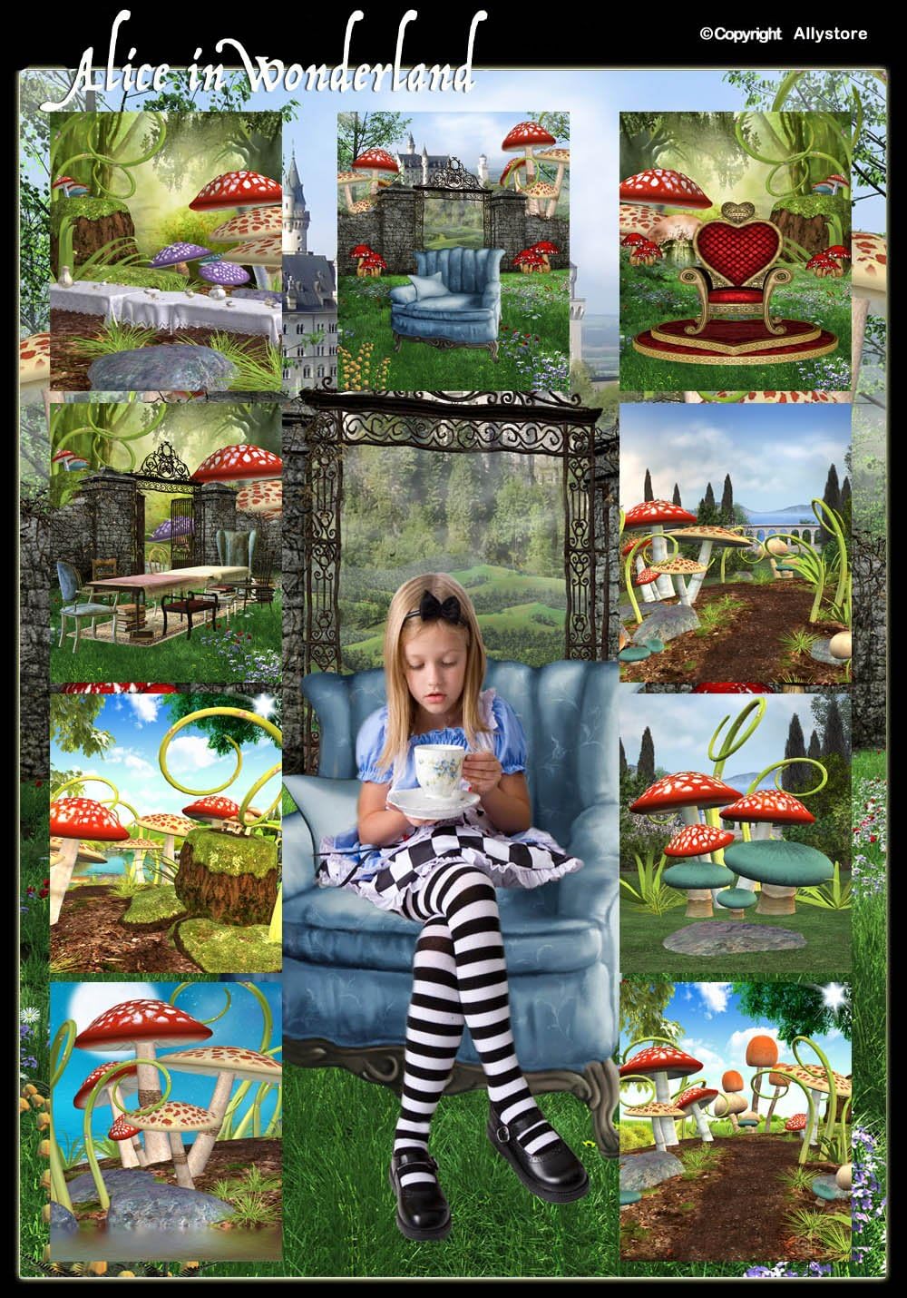 DIGITAL "ALICE IN WONDERLAND" PHOTOGRAPHY BACKGROUNDS BACKDROPS