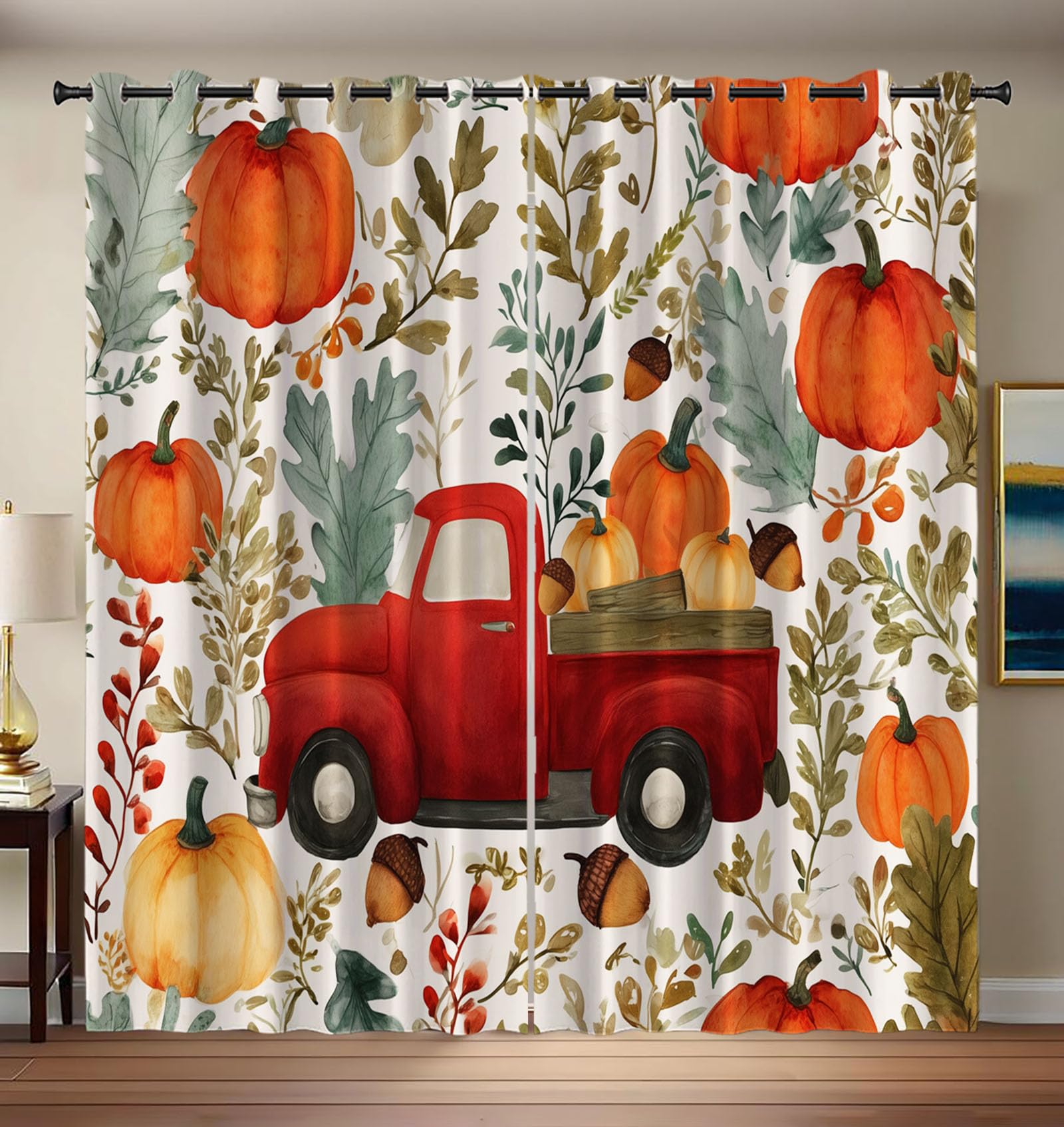 Rideau occultant orange 140x160 cm lot de 2 à motif automne