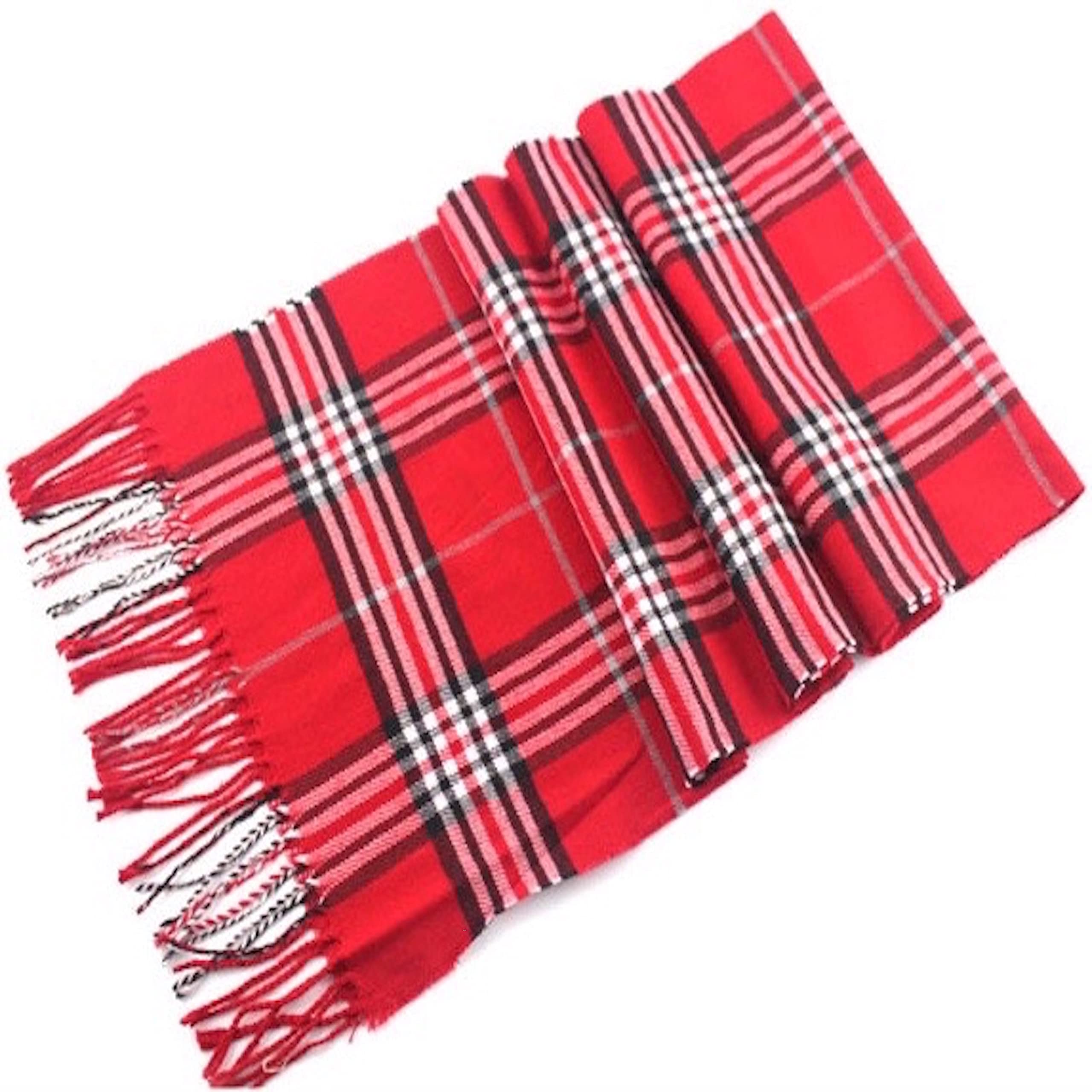 CJ Apparel Red Tartan Design Nepalese Tassels Shawl Scarf Wrap Stole Throw Head Wrap Pashmina Hand Made in Nepal