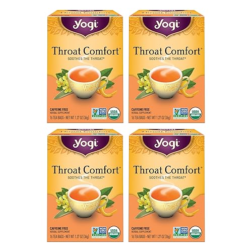 Miniatura 1 de Yogi Tea Throat Comfort Tea  16 bolsas de té por paquete (4 paquetes)  Té de hierbas para garganta  Té orgánico calmante para la garganta, incluye