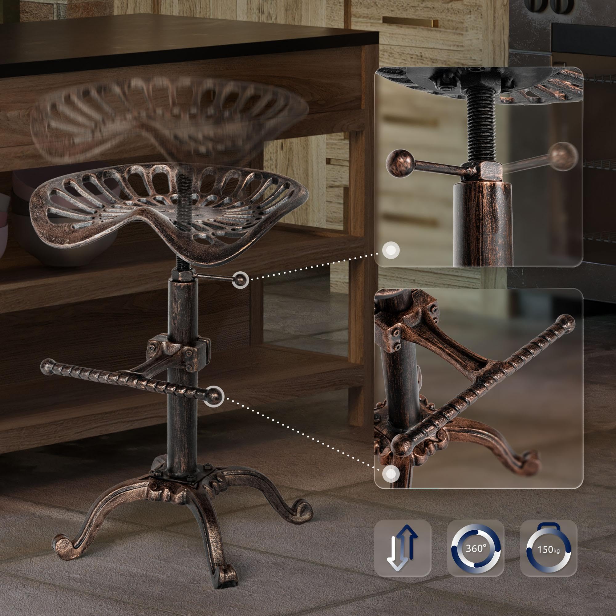 CLP Set 2 Sgabelli Bar Butch In Ghisa Design Industrial I Coppia Sgabelli Bancone Urban In Metallo Regolabili Colore bronzo