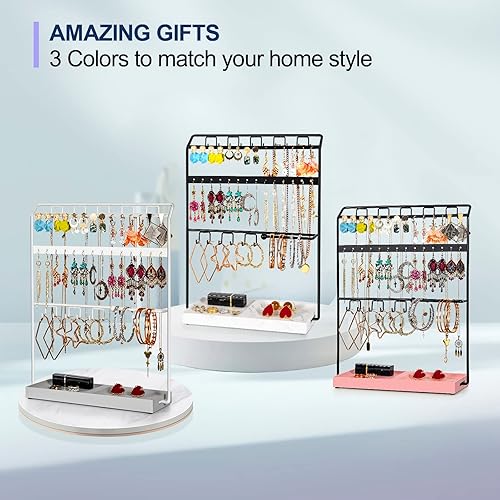 Miniatura 6 de LKKL Organizador de joyas con bandeja de resina, soporte para collar y organizador de aretes, soporte de joyería para aretes, collares, pulseras y