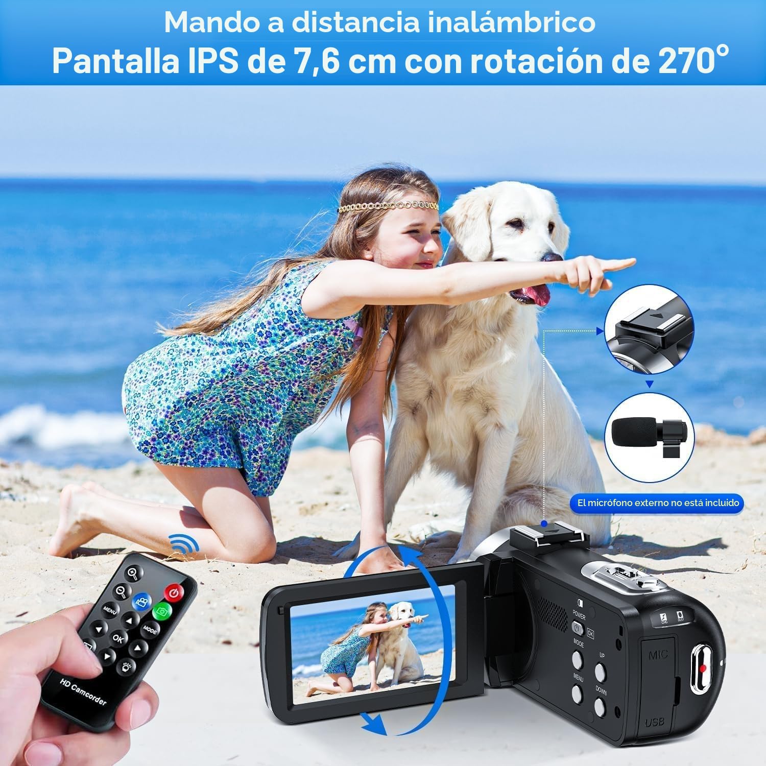 Cámara de vídeo 4K 42MP Videocámara 18X Digital Zoom Cámara Vlog, 3" 270° giratoria Pantalla Vlogging Cámara para Youtube, Camcorder Video Camera con Tarjeta SD de 32 GB, Remoto, 2 baterías