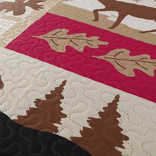 Miniatura 7 de Juego de edredón rústico tamaño matrimonialqueen (90 x 90 pulgadas), colcha ligera reversible, colcha reversible con diseño de ciervos y osos, funda