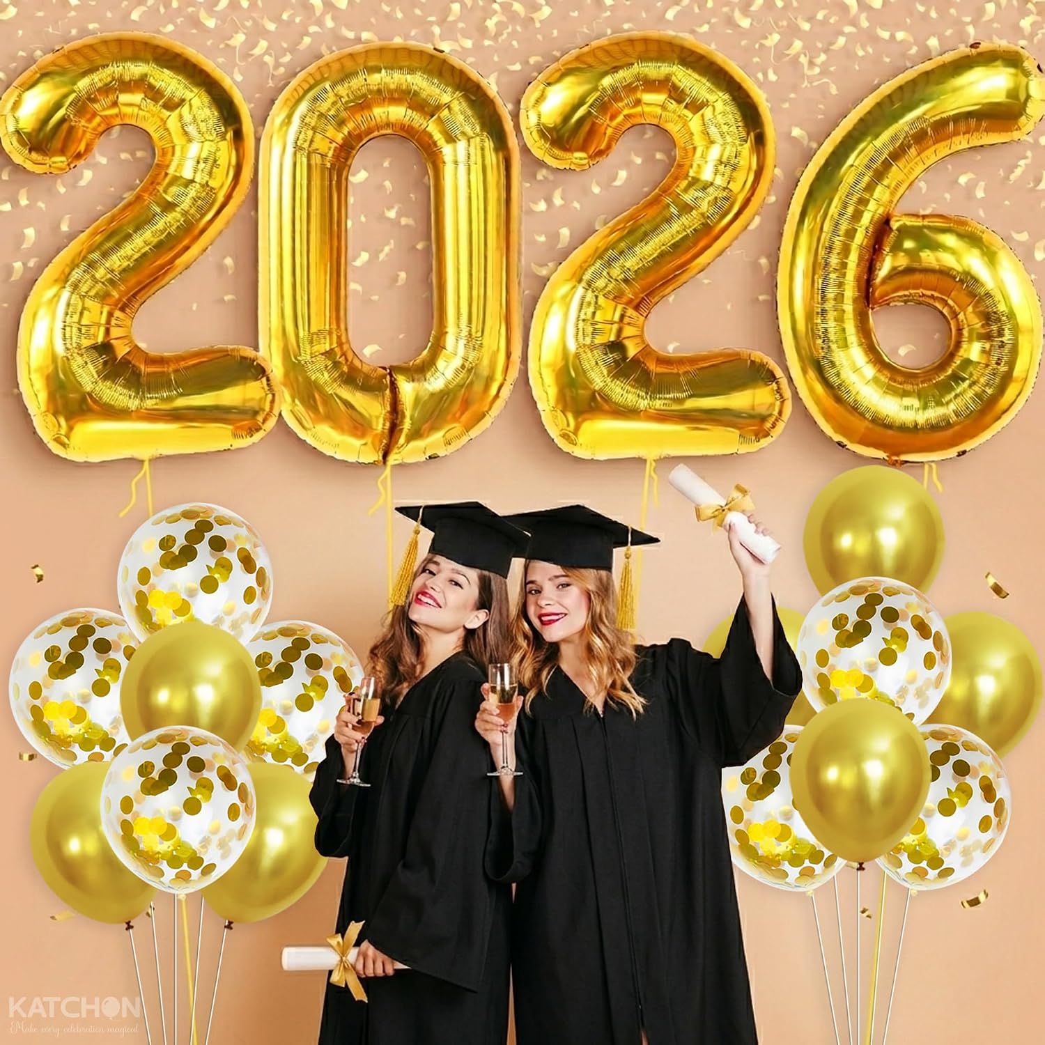 KatchOn, Gold 2026 Graduation Balloons Set - Pack of 18 | Gold Graduation Decorations 2026 | 2026 Grad Balloons for Class Of 2026 Decorations, Grad Party Decorations, 2026 Balloons