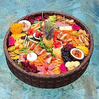 Floating Tray Pool Round Rattan Fabric Serving Tray Floating Rattan Breakfast Tray with Handles Adult Swimming Pool for Sandbanks Spas Bath and Parties Wedding Photograph,Brown-80cm