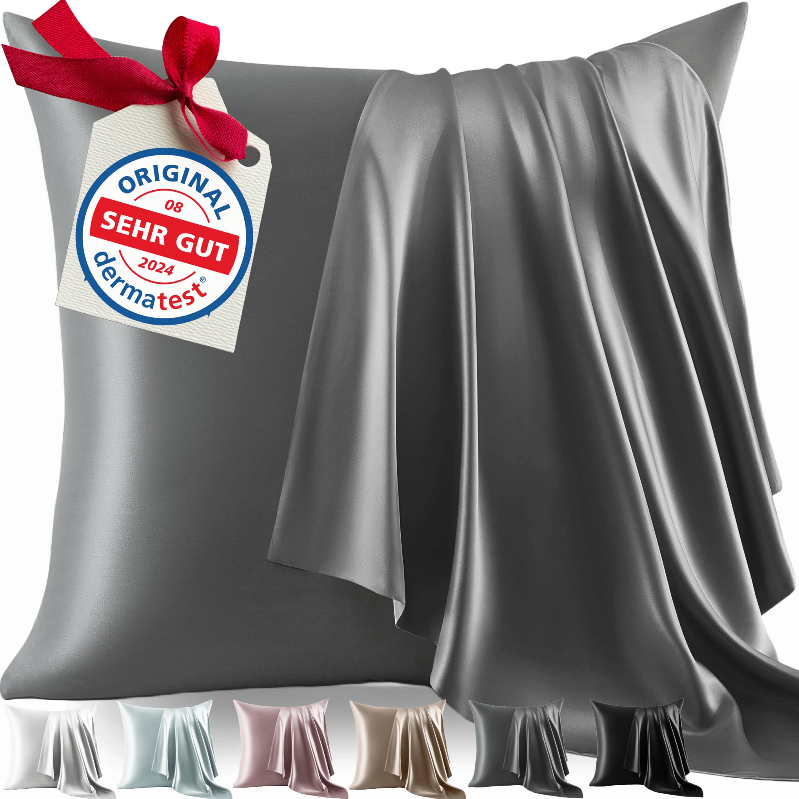 Welldora Kissenbezug aus 100% Seide 80x80 | Hohes Gewicht: 22 Momme, ideal für Haut und Haar | Höchste Güteklasse 6A | Zertifiziert in der Schweiz | Oeko-Tex* Seidenkissenbezug Schiefergrau