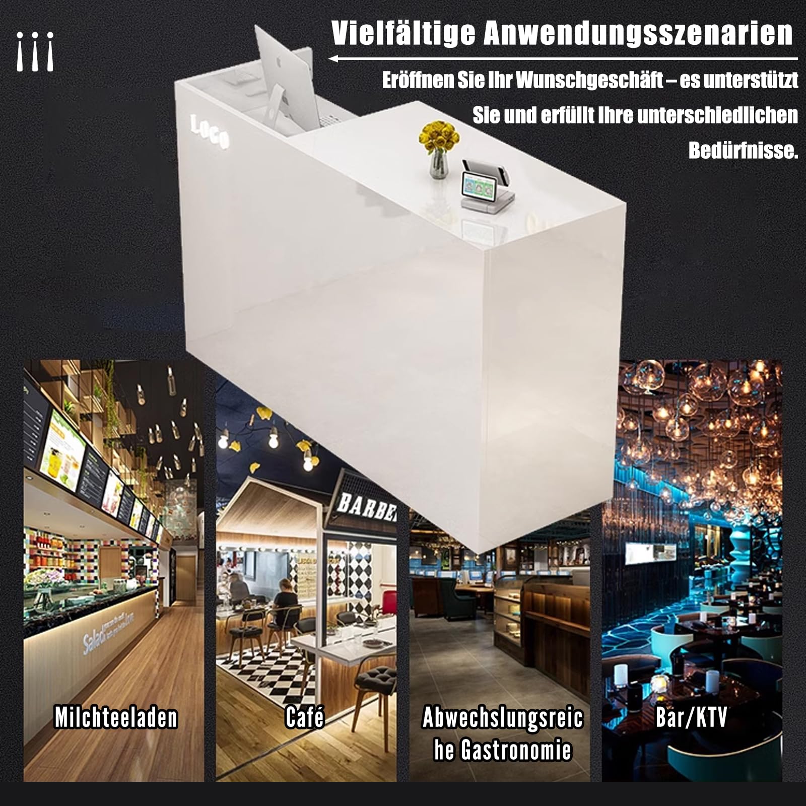 Empfangstheke aus Holz mit Stauraum 80-200 cm Kassentisch für Büro Praxis Friseursalon