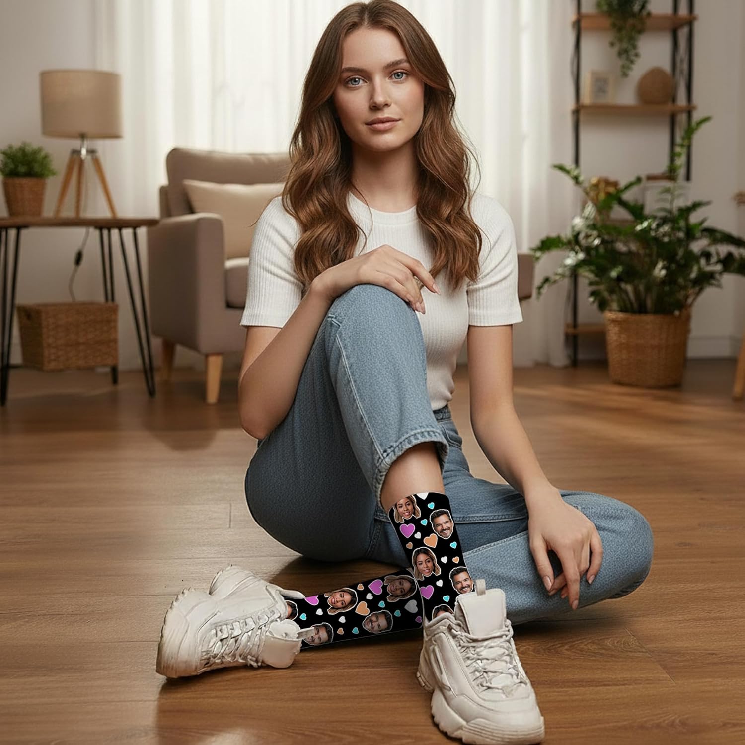 Bleu Reign Custom Couple Photo Socks – Personalized Face Socks with Colorful Hearts – Romantic Gift for Valentine’s Day, Anniversary, or Wedding - Image 2