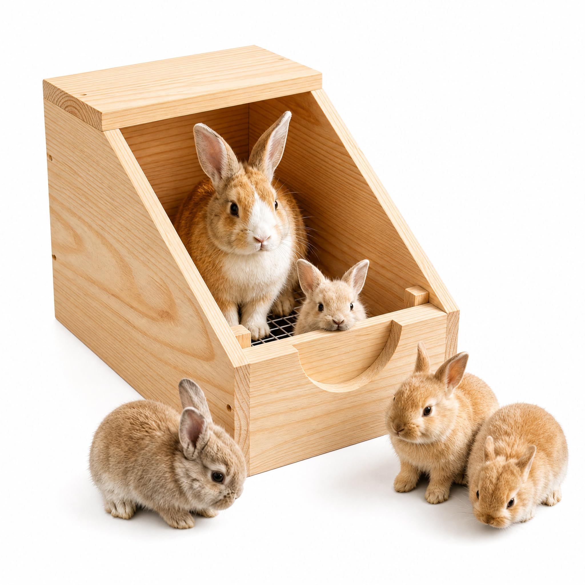 Kaninchen-Nistkasten aus Holz, 40,6 cm, mit Edelstahl-Mesh-Boden, 2 cm dick, natürliche Kiefer, Hasenzuchtbox, sichere Kaninchen-Geburtskiste & Versteck für Stall, leicht zu reinigendes
