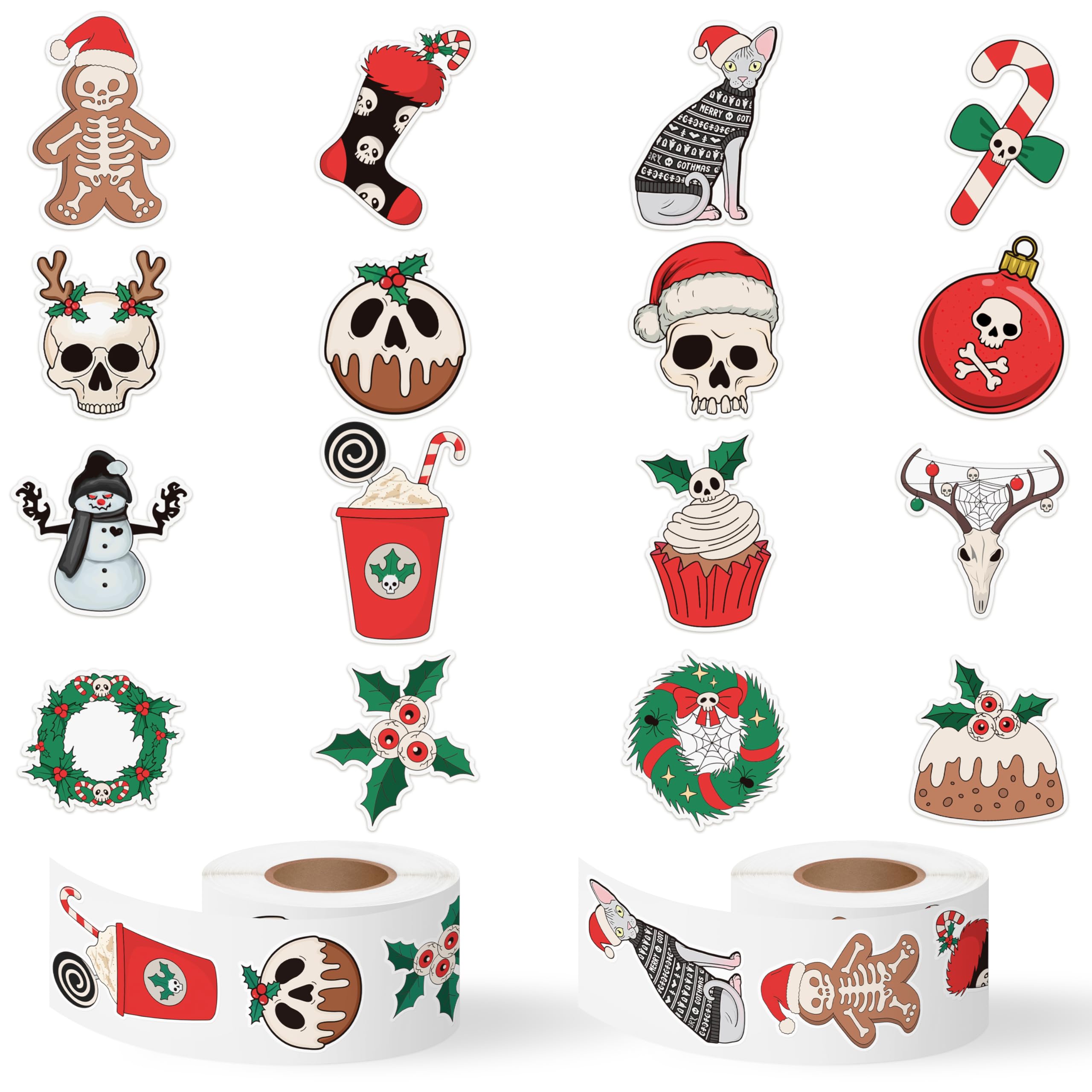 2 Rolls Horror Christmas Sticker for Halloween Holiday Lovers