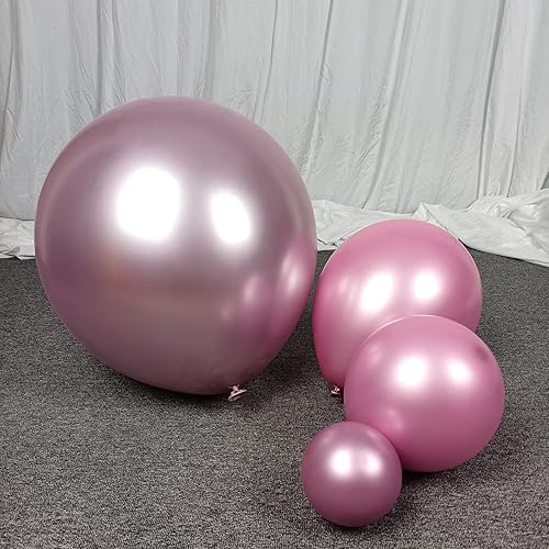 Miniatura 2 de Paquete de 100 globos rosados metálicos cromados de diferentes tamaños de 18, 12, 10, 5 pulgadas, globos de fiesta de KIRIKOU para cumpleaños, San