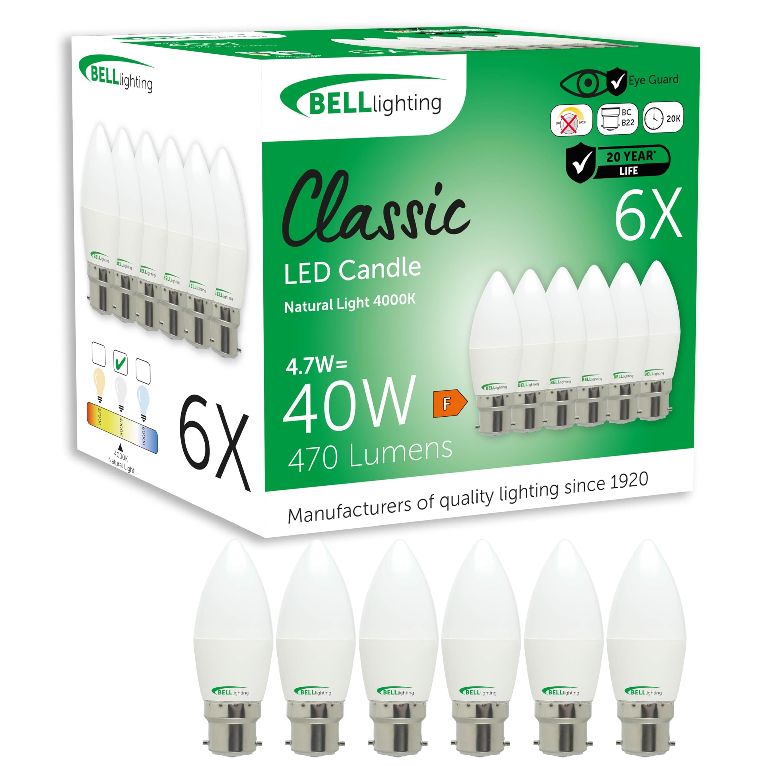BELL Lighting B22 LED Candle Bulbs 6 Pack, Natural White - 4000k