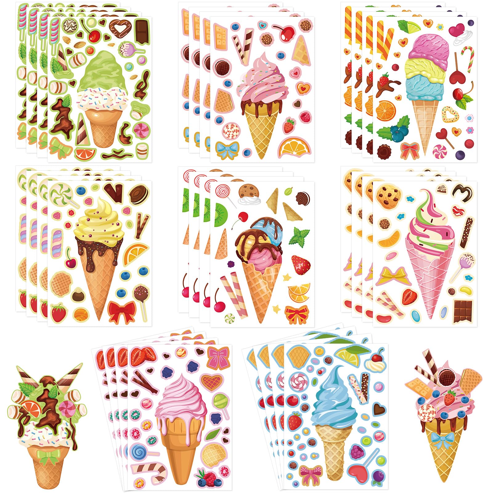 32 Sheets Make Your Own Ice Cream Stickers Make a Face Stickers Birthday Party Gifts Summer Holiday Party Supplies Goodie Bag Stuffers Rewards