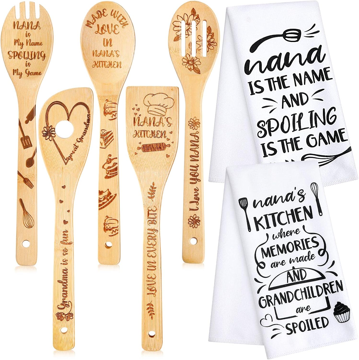 Zubebe 7 Pcs Christmas Nana Gifts 2 Kitchen Dish Towels 5 Bamboo Utensils