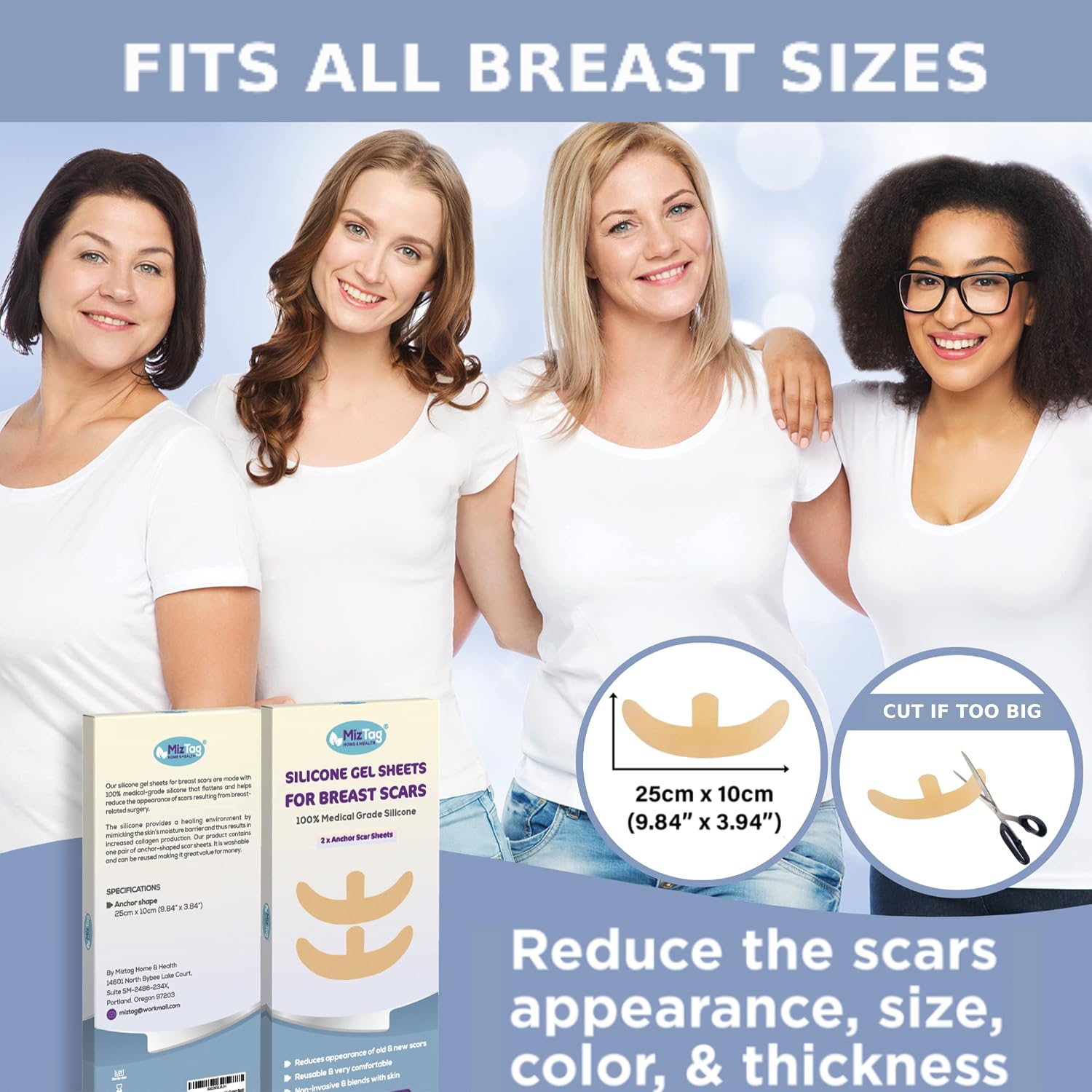 2-Piece Lollipop Silicone Scar Sheets for Breast Lift Recovery • Medical Grade Reusable Vertical Incision Treatment • Compact Starter Pack • Skin-Safe • by Miztag | contoured for lollipop and Anchor Incisions