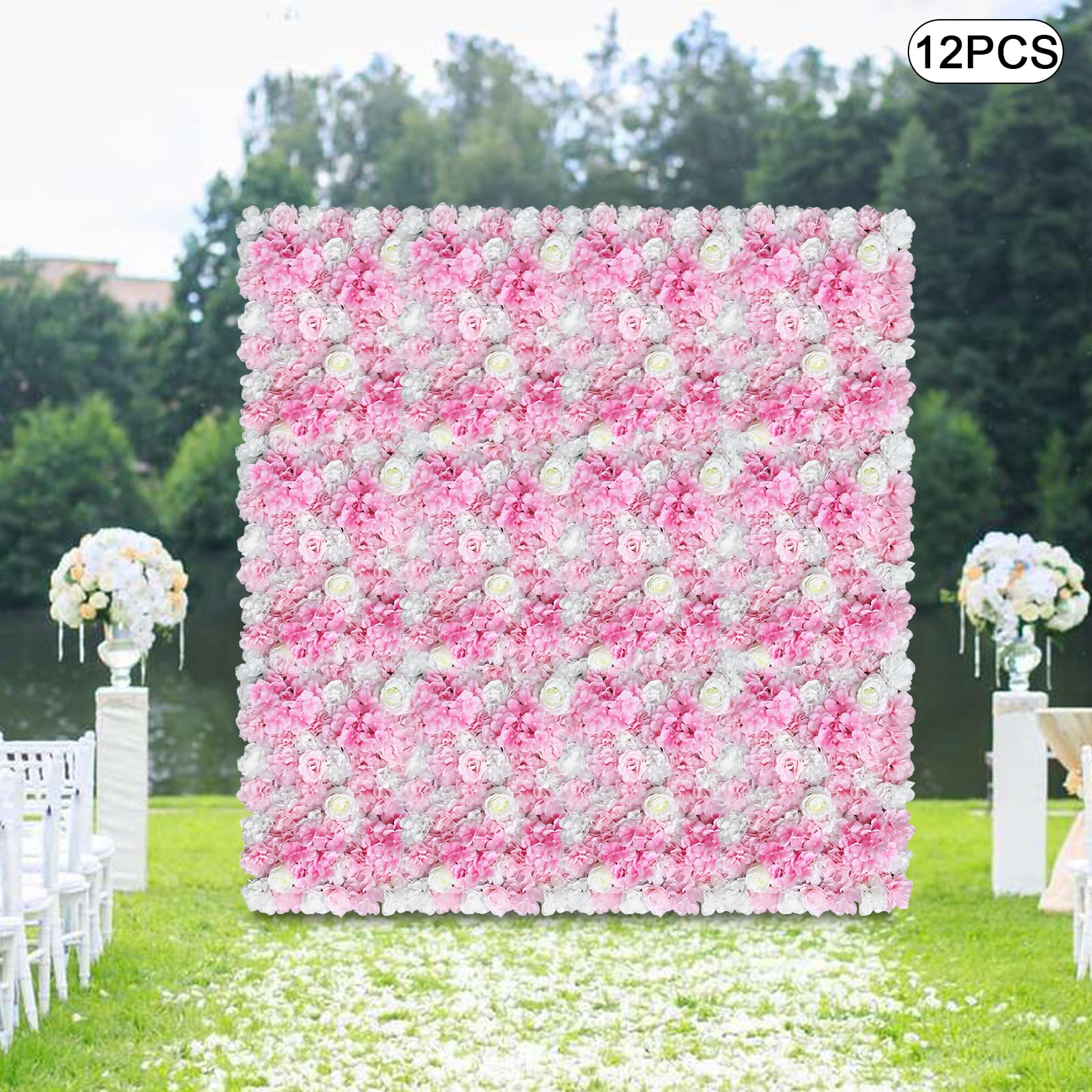 Blumenwandpaneel, 12 Stück Künstliche Rosenwand mit künstlichen Blumen, Blumenhintergrund Kunstblumen für Party Hochzeit Brautdusche