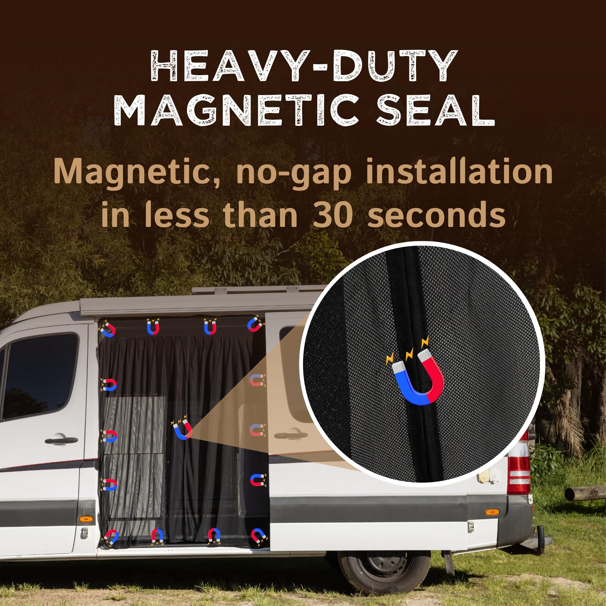 Moustiquaire Magnétique Pour Porte Coulissante – Anti-Insectes, Protection Solaire, S’adapte Aux Camping-Cars Et Fourgons