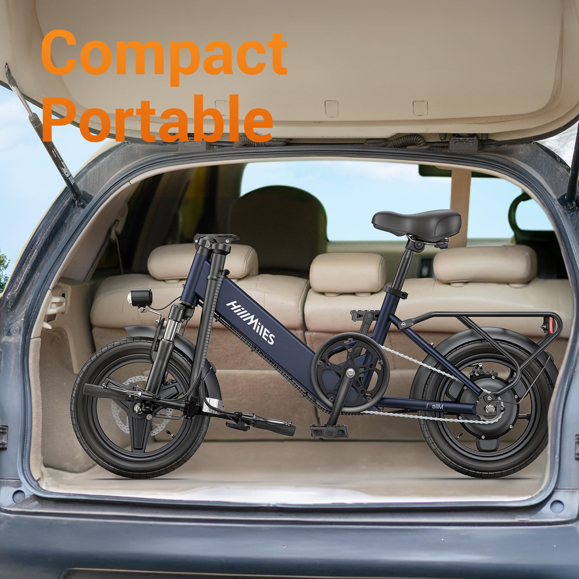 Bicicleta eléctrica HillMiles Mile 1, Batería 36V 10.4AH, Neumático 14'*2.0', Velocidad 25km/h y autonomía 40-65km Bicicleta eléctrica para desplazamientos urbanos, IP65 Impermeable