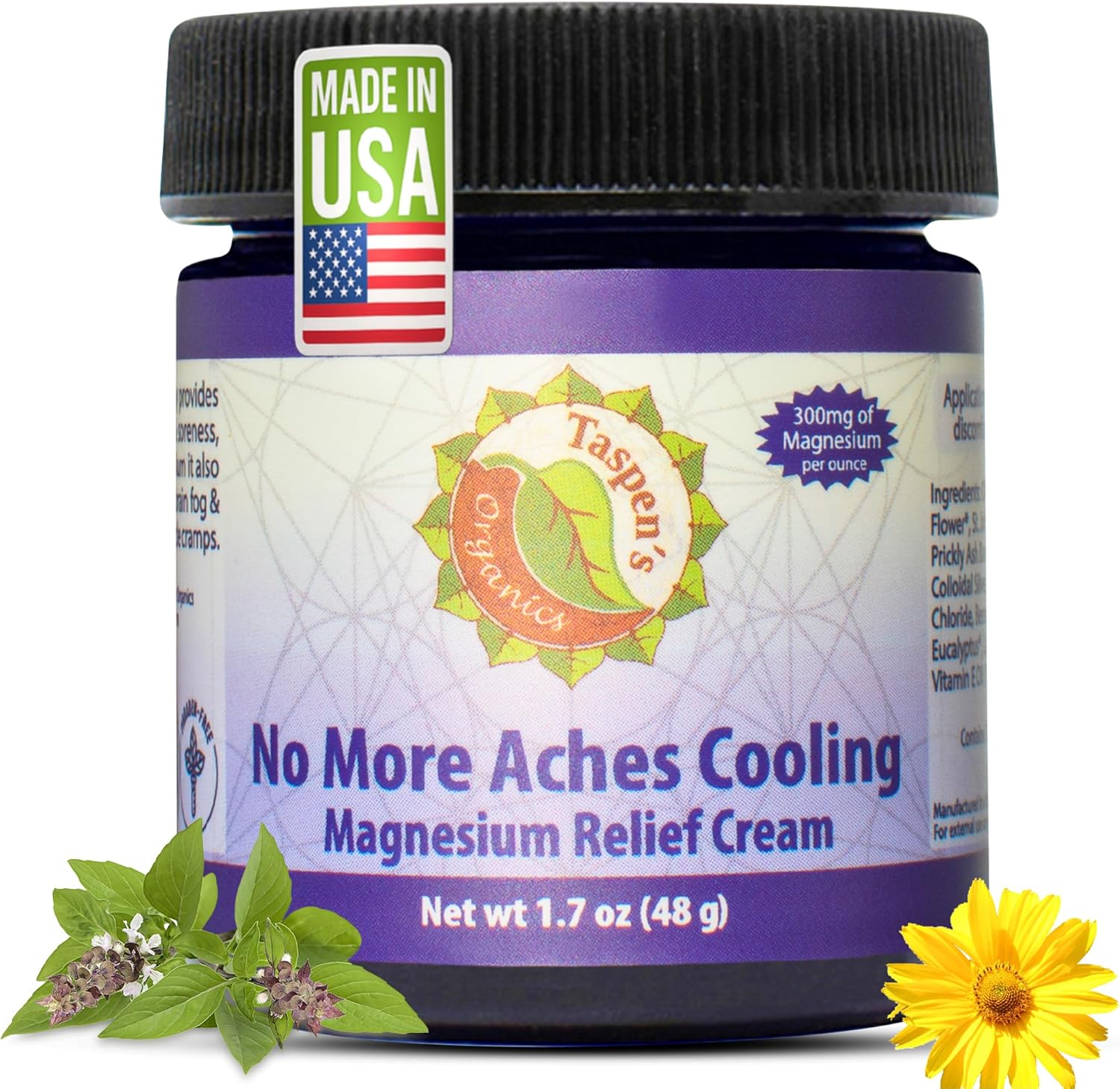 Taspen’s Organics Magnesium No More Aches Cooling Cream – Topical Magnesium Cream for Muscle Relief, Sore Muscles & Post-Workout Recovery with Arnica, Herbs & Essential Oils