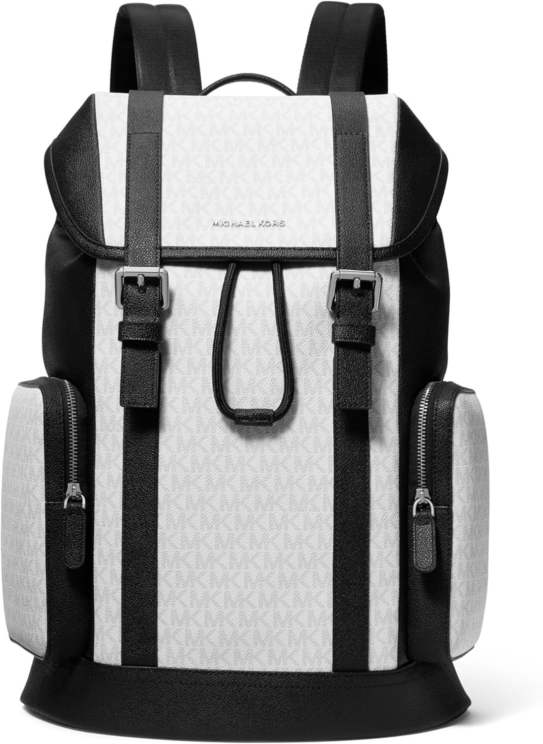 Michael Kors Men's City Buckle Backpack, Gunmetal-Hardware/Signature/Bright White