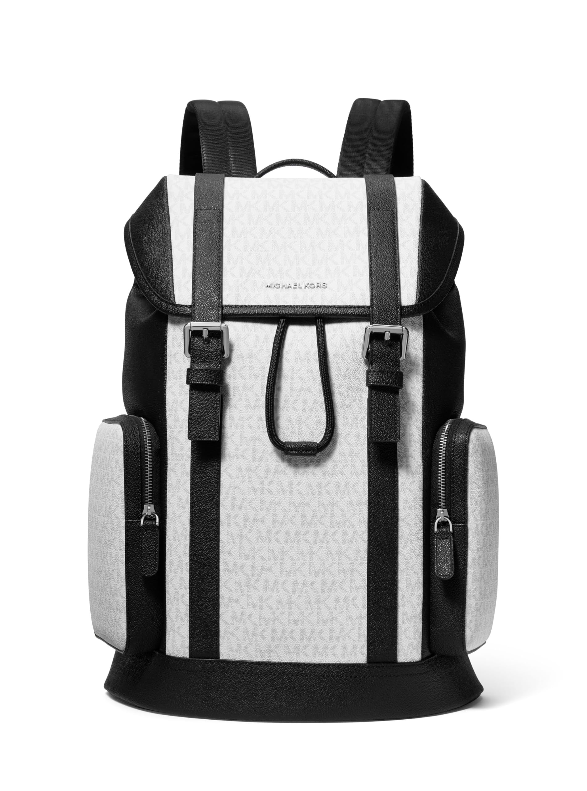 Michael Kors Men's City Buckle Backpack, Gunmetal-Hardware/Signature/Bright White