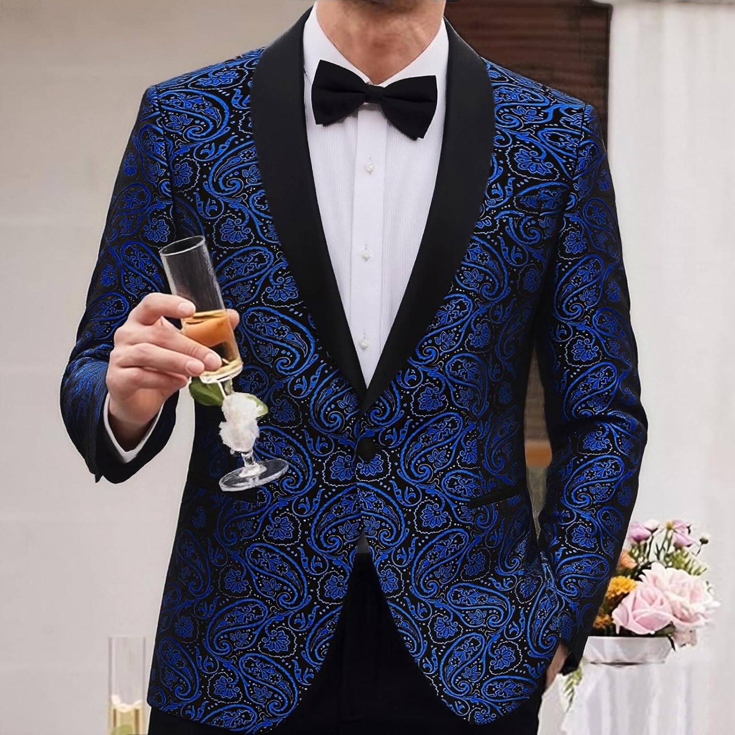 DiBanGu Mens Blazer One Button Shawl Lapel Tuxedo Sport Coat Casual Dress Suit Jacket for Men Wedding Party Prom