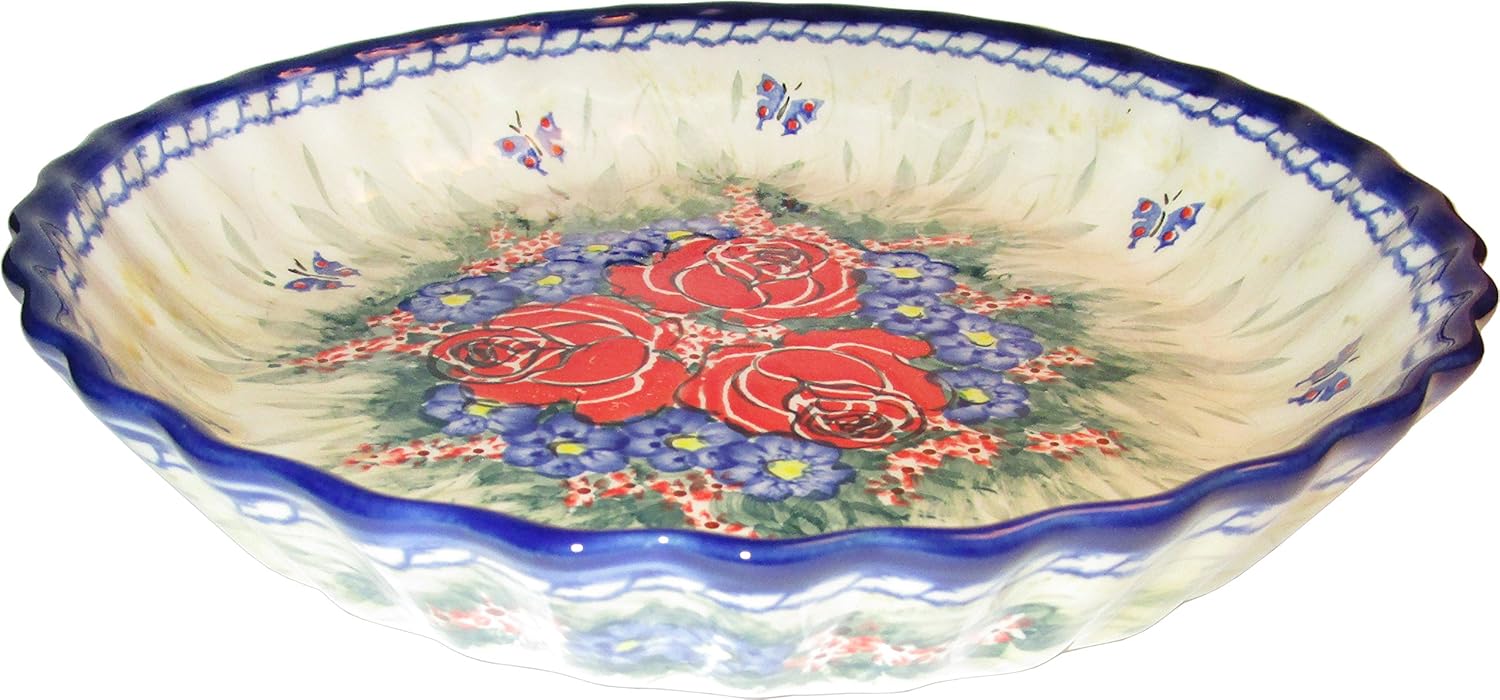 Polish Pottery Pie Plate or Quiche Baker - Eva's Collection UNIKAT "Wild Roses"