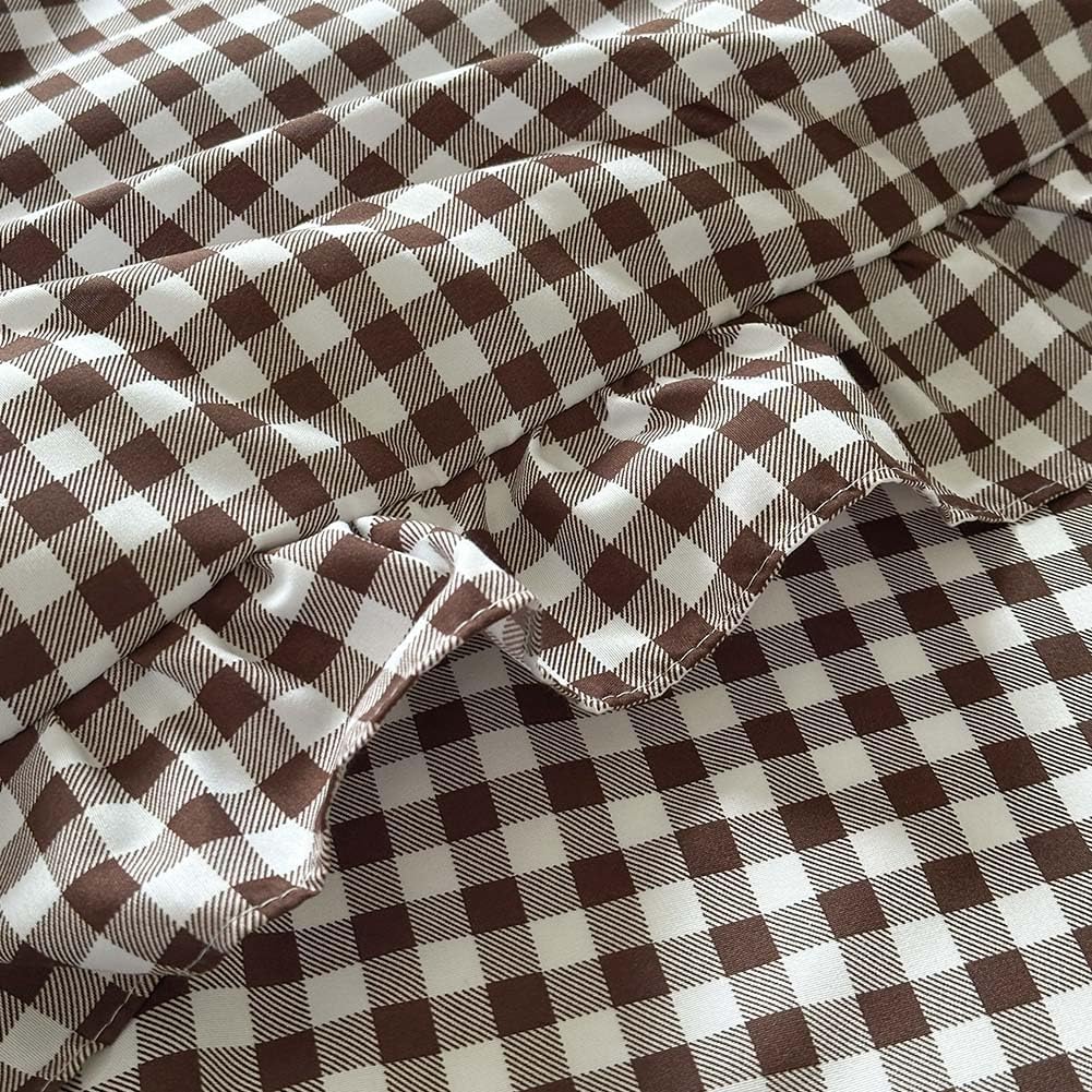 NSNLGSGC Mocha Ruffle Gingham Comforter Set Queen, Pre-Washed Ruffled Coffee Plaid Checked Comforter Bedding, 3 Pieces Vintage Farmhouse Grid Bedding Set(Mocha Gingham, Queen)