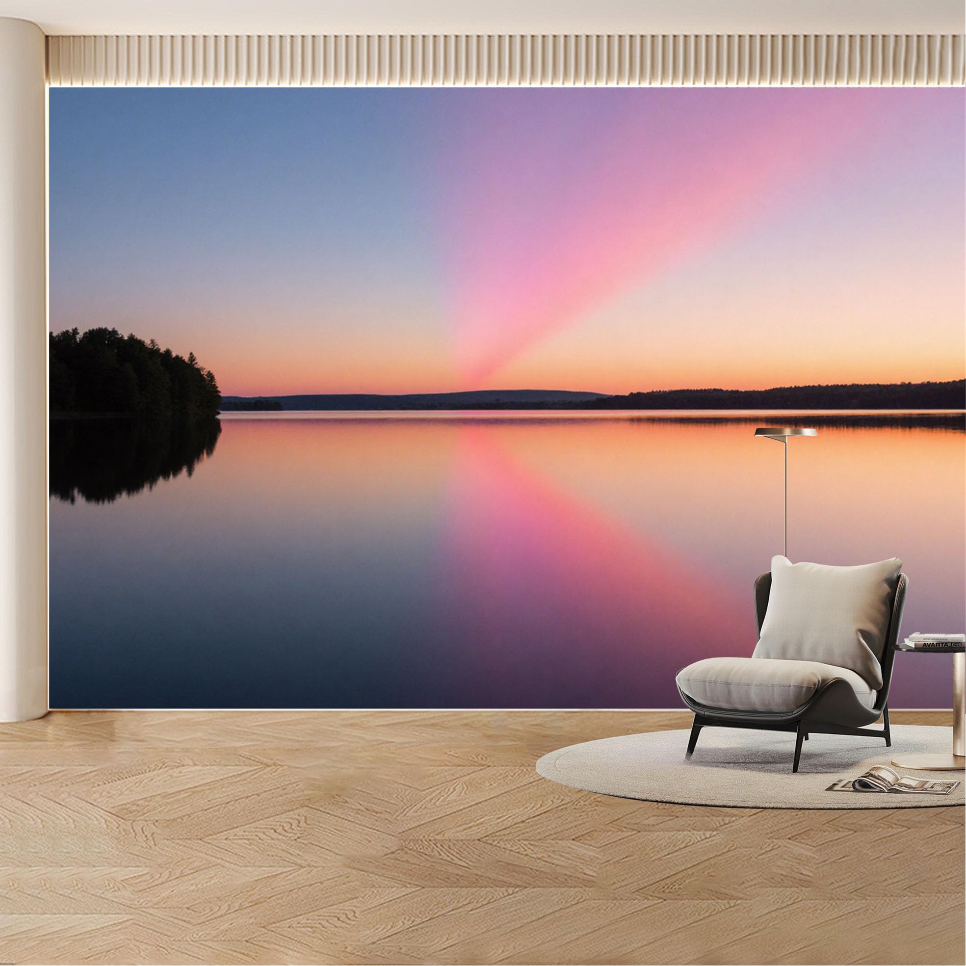 Custom Wall Mural Wallpaper Lake Sunset Landscape Nature Wall Decor Large Wall Art Minimalist Misty Nordic Removable SelfAdhesive Large Photo for Living Room， Bedroom， Office