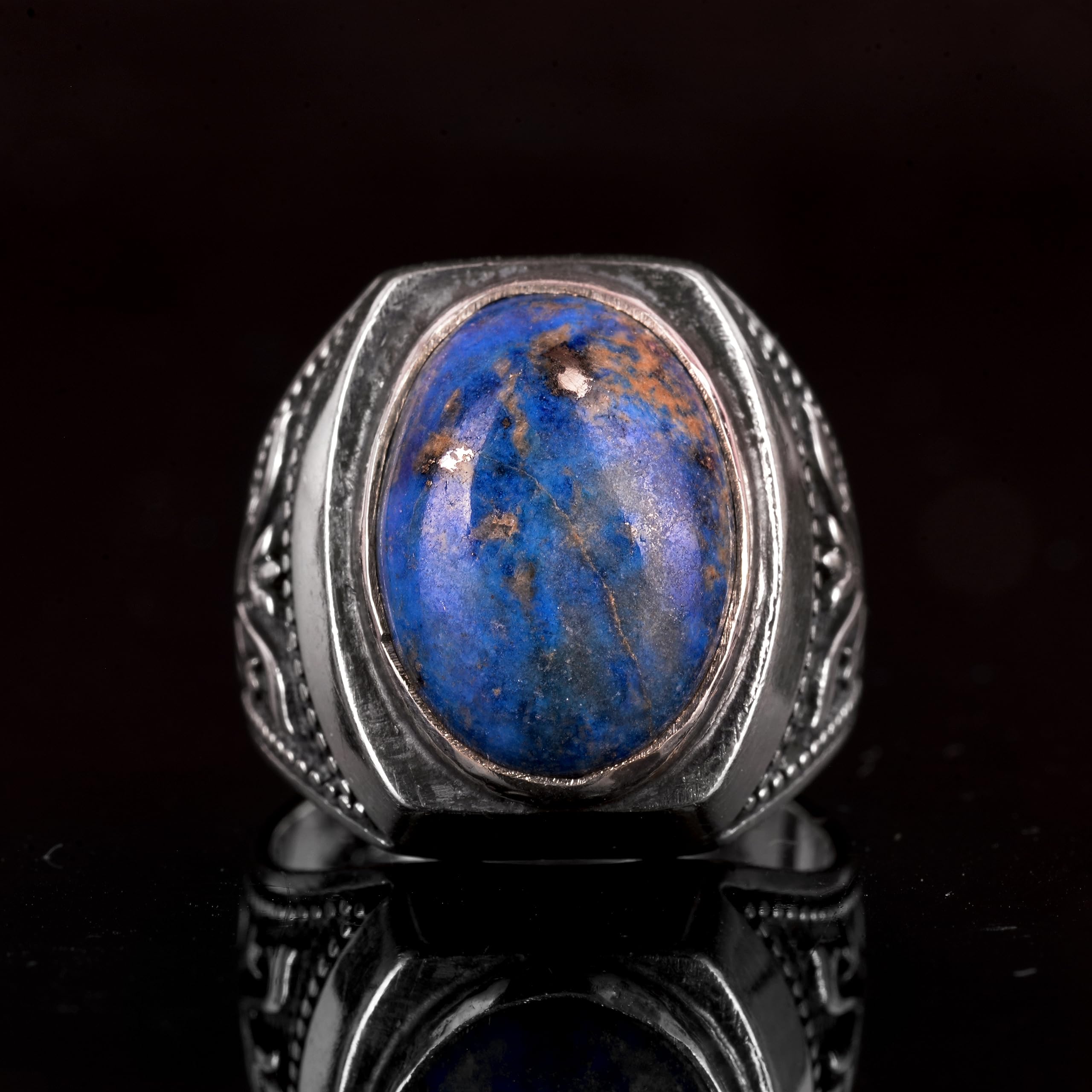 KAMBO Anillo de plata de ley 925 con piedras preciosas de lapislázuli natural