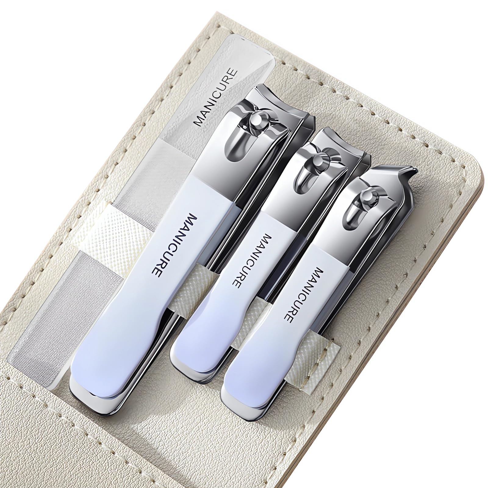 Juego de manicura de 4 piezas de cortaúñas de acero inoxidable, herramientas de belleza portátil, kits de aseo profesional, kit de uñas de viaje para hombres y mujeres (morado degradado)
